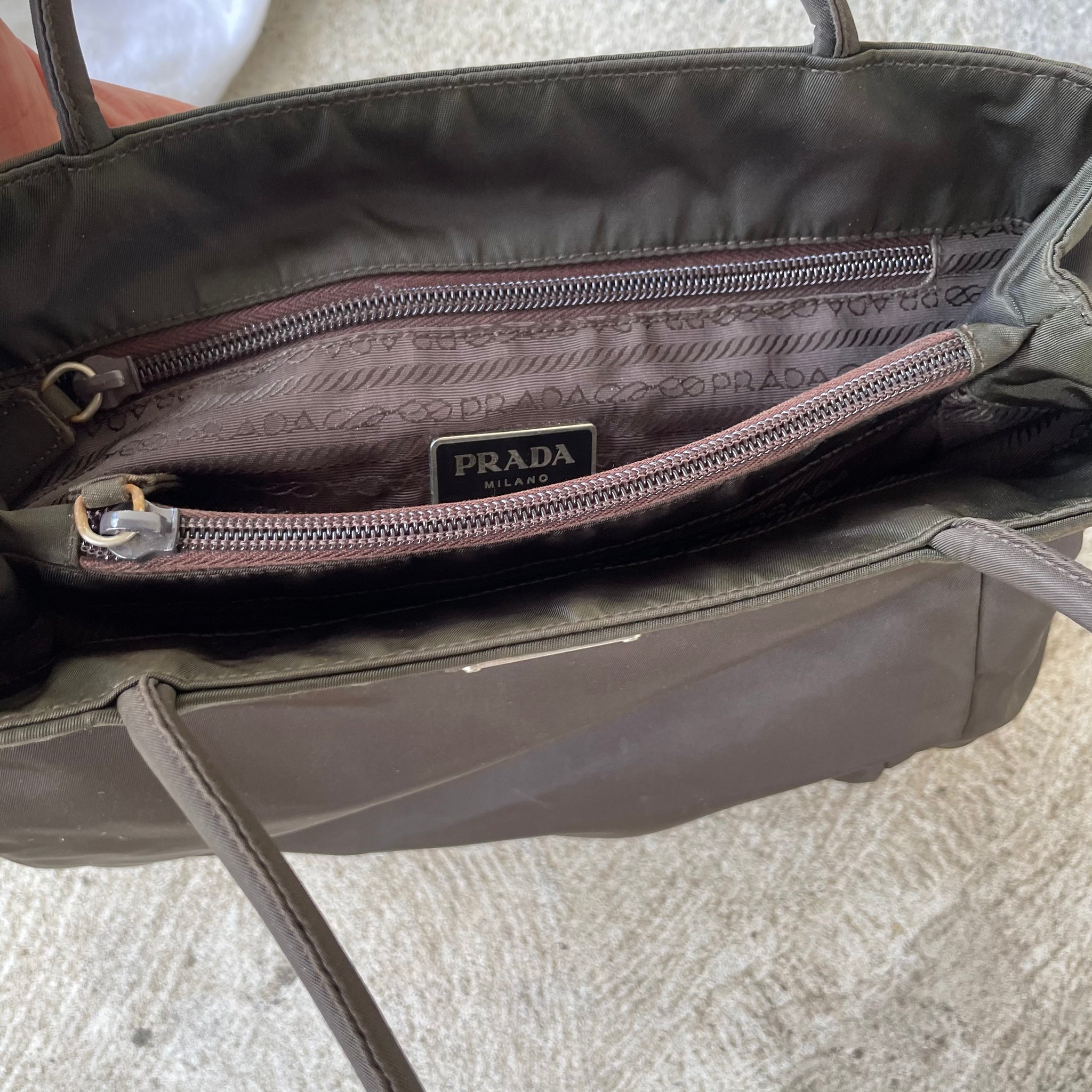 Prada Nylon Brown Hang Bag