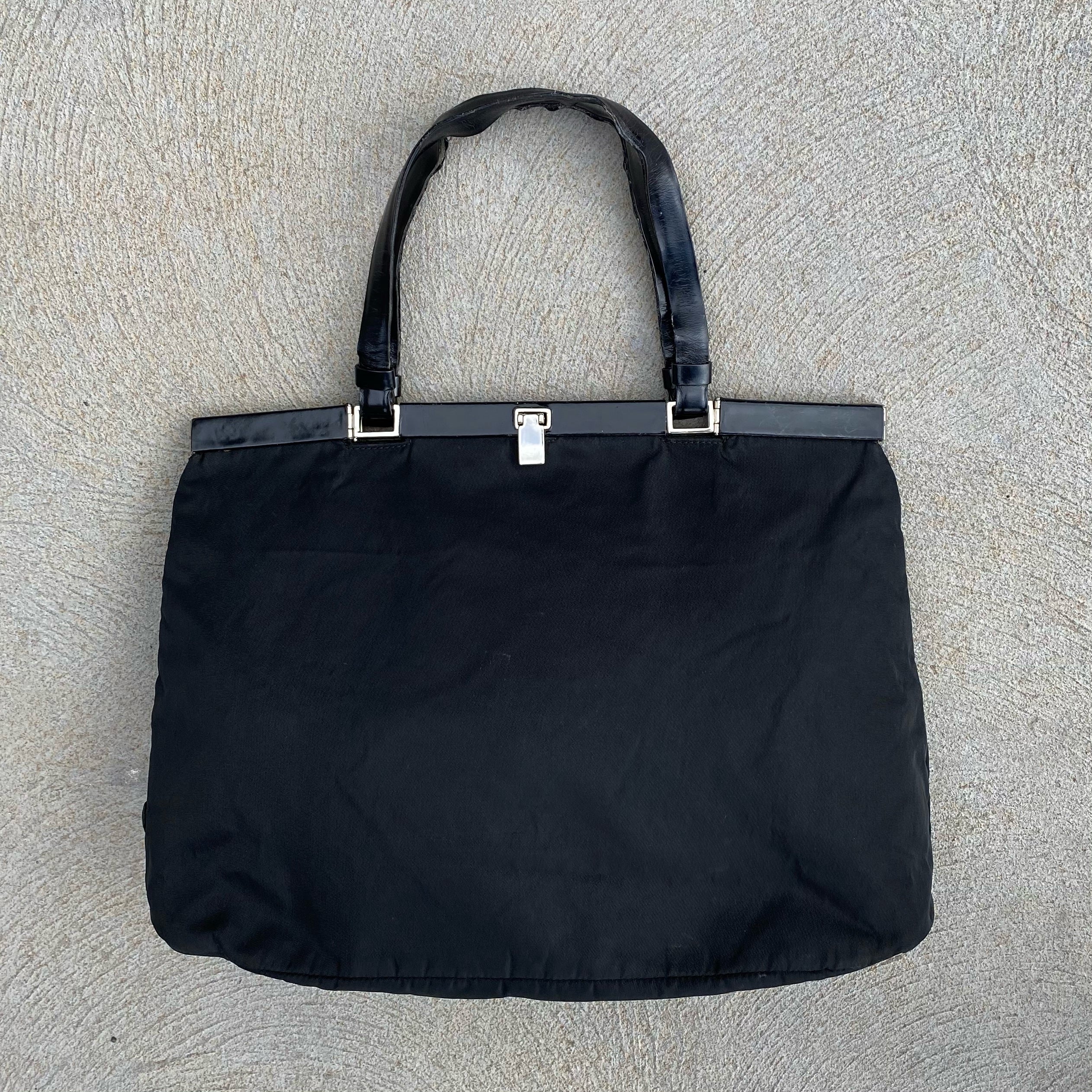 Prada Nylon Black Leather Strap Hand Bag