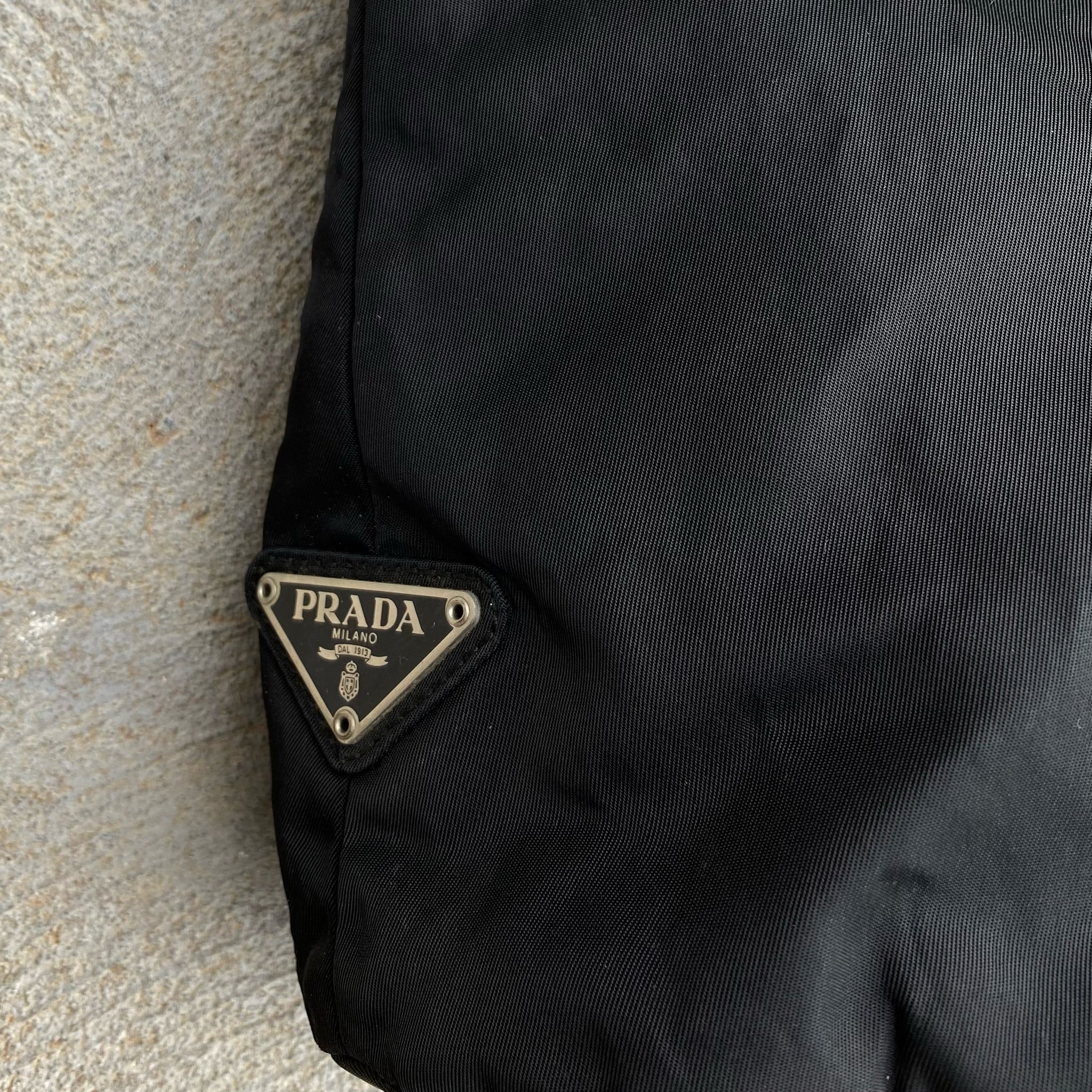 Prada Nylon Black Leather Strap Hand Bag