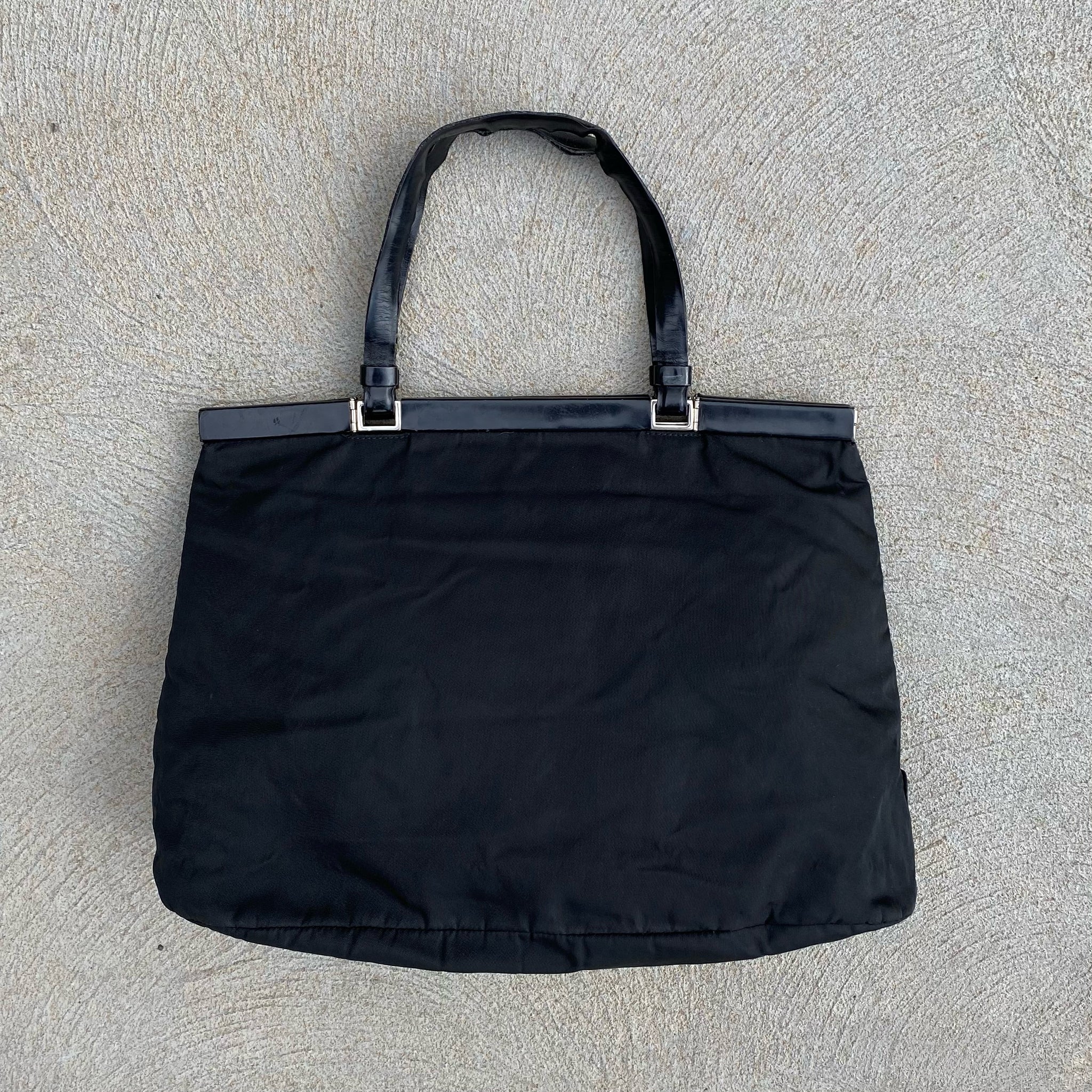 Prada Nylon Black Leather Strap Hand Bag