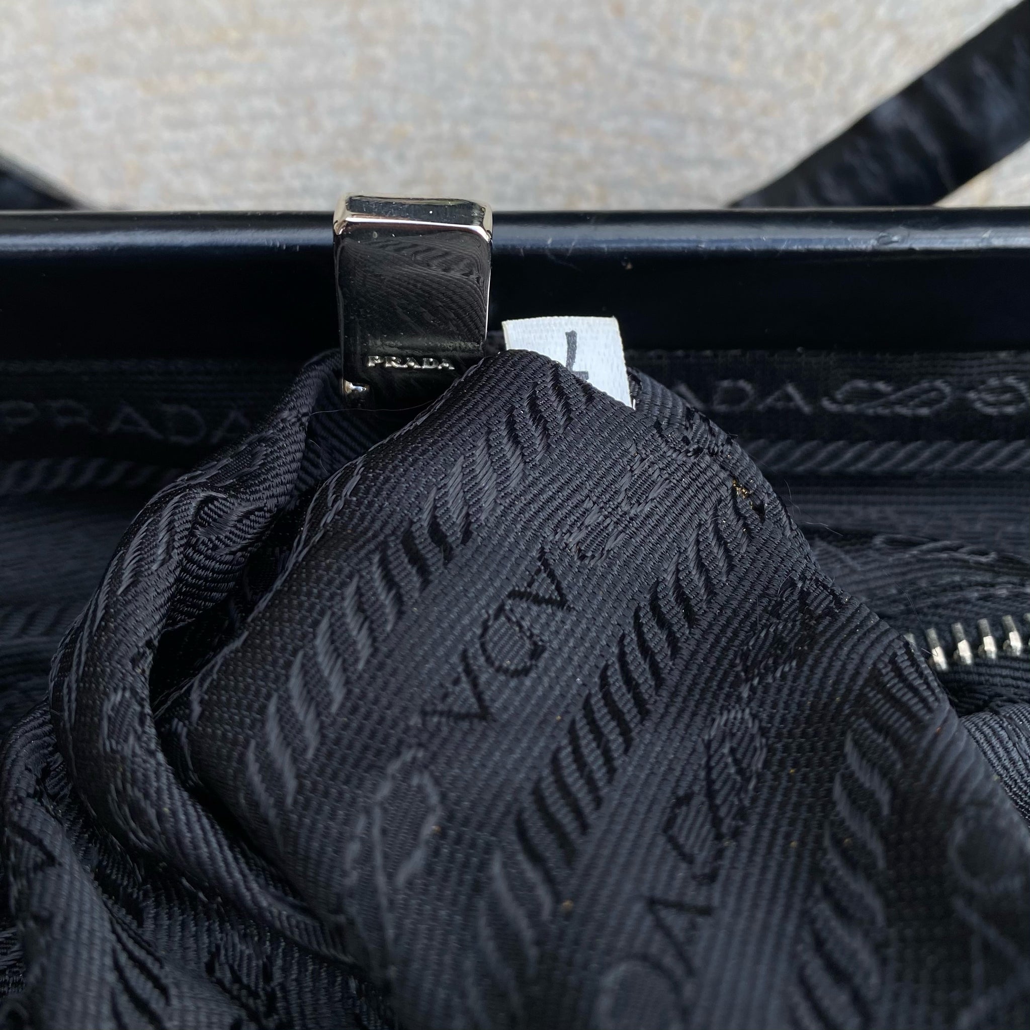 Prada Nylon Black Leather Strap Hand Bag