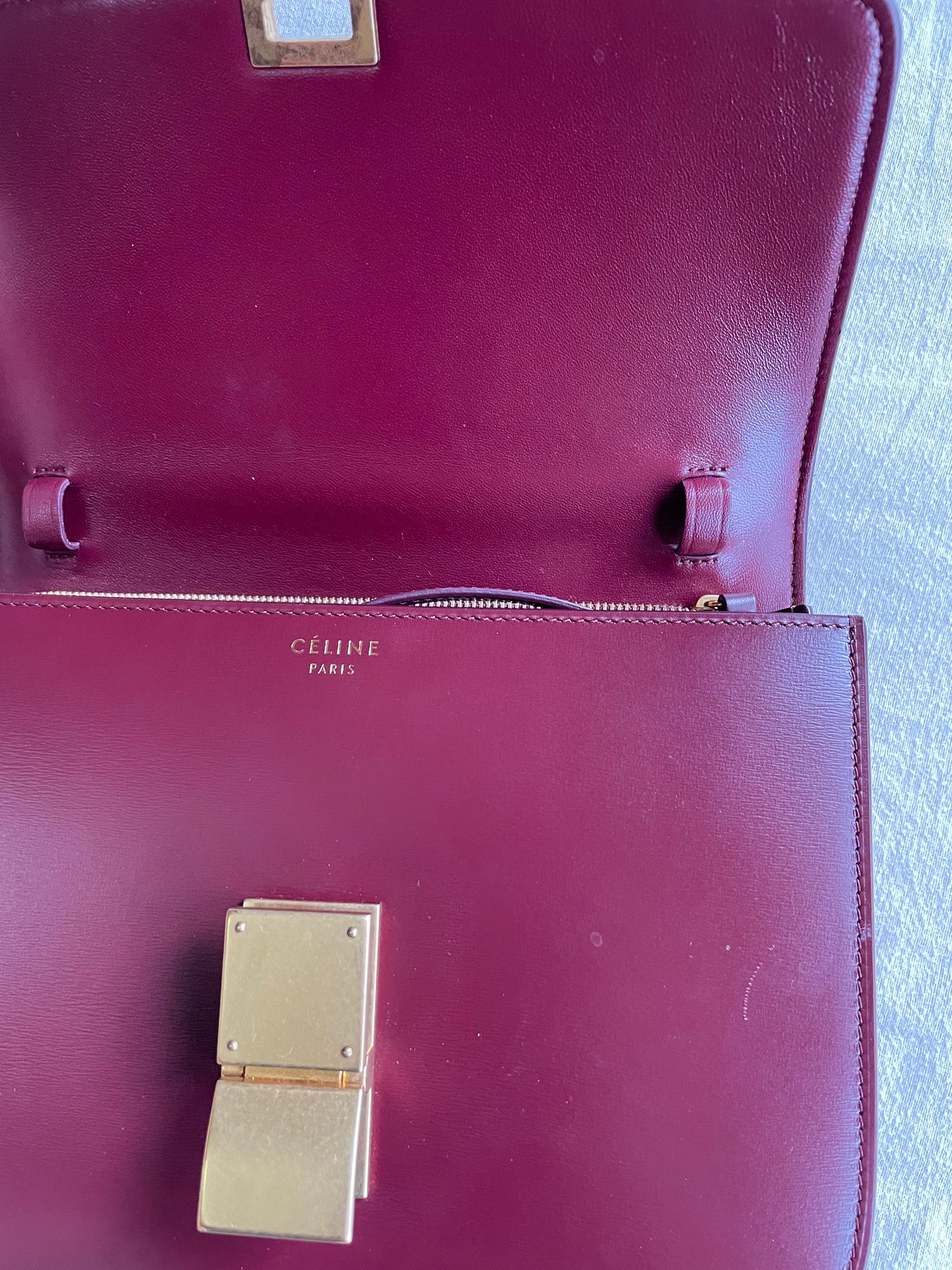 Celine Medium Classic Bag in Box Calfskin Burgundy