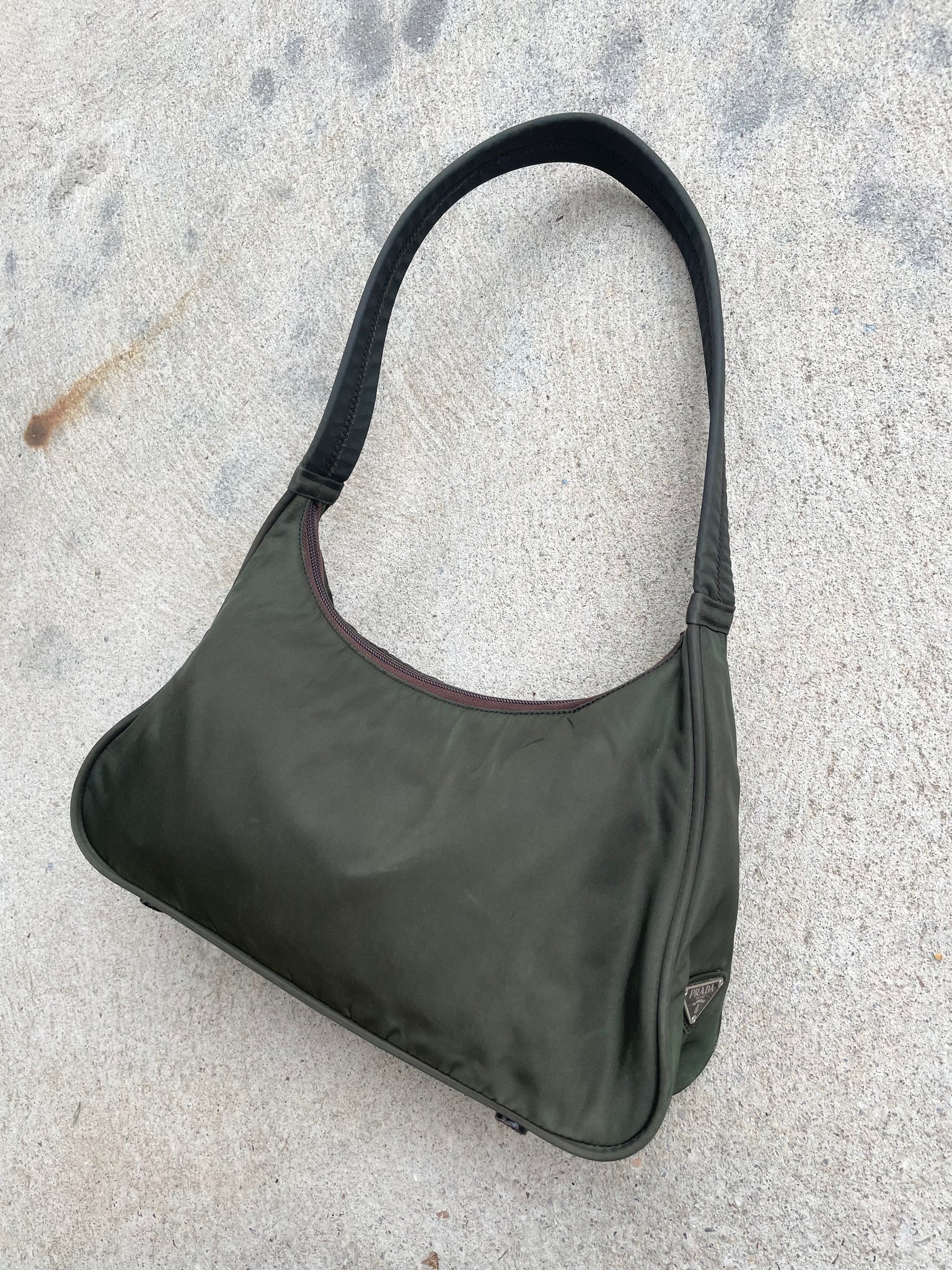 Prada Forest Green Logo Hobo Bag