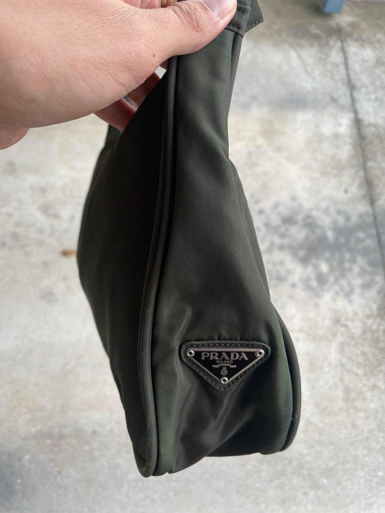 Prada Forest Green Logo Hobo Bag
