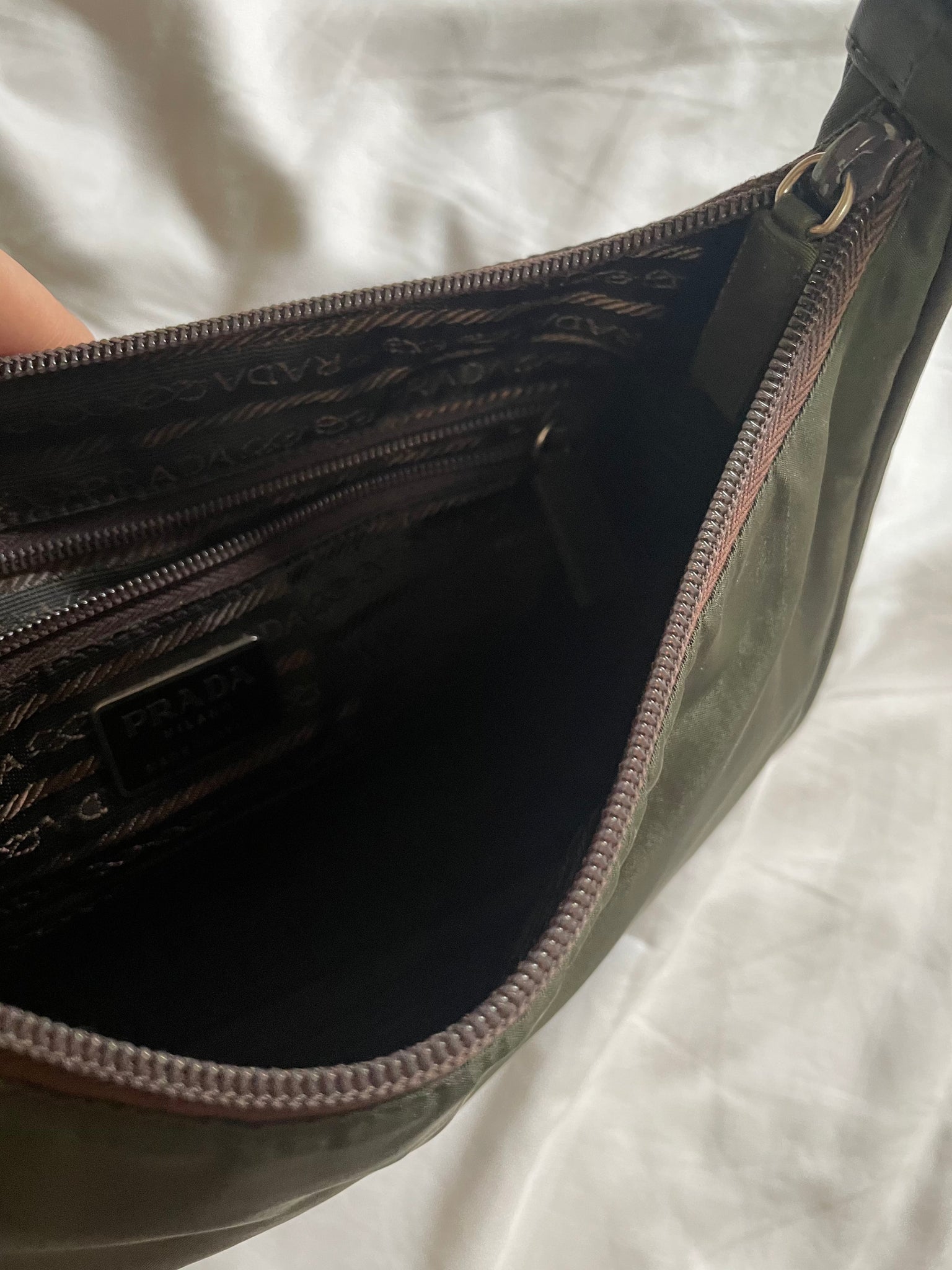 Prada Forest Green Logo Hobo Bag