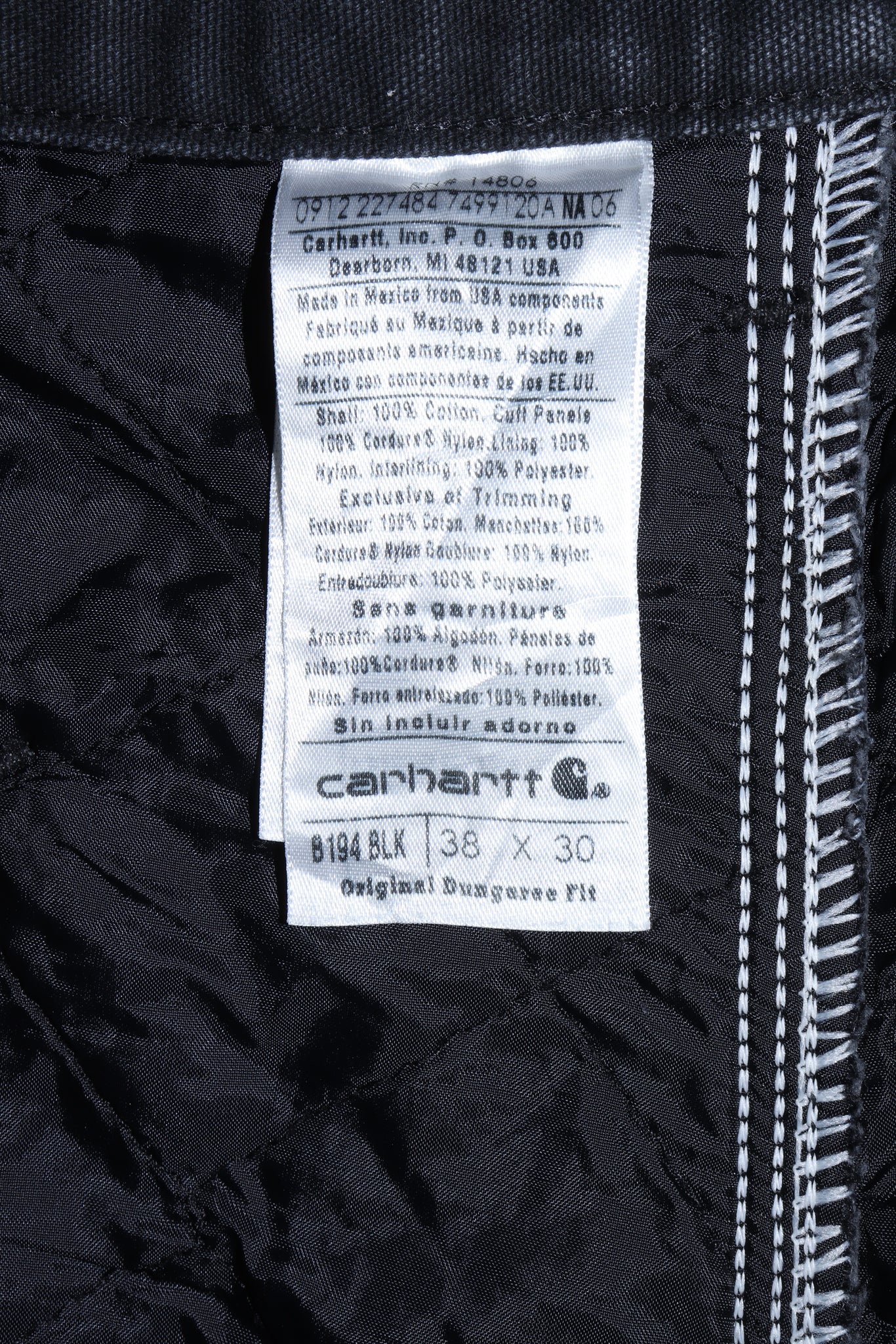 Vintage Carhartt Double Knee Thick Black Quilted Zipper Carpenter Pants Size: 38 X 30