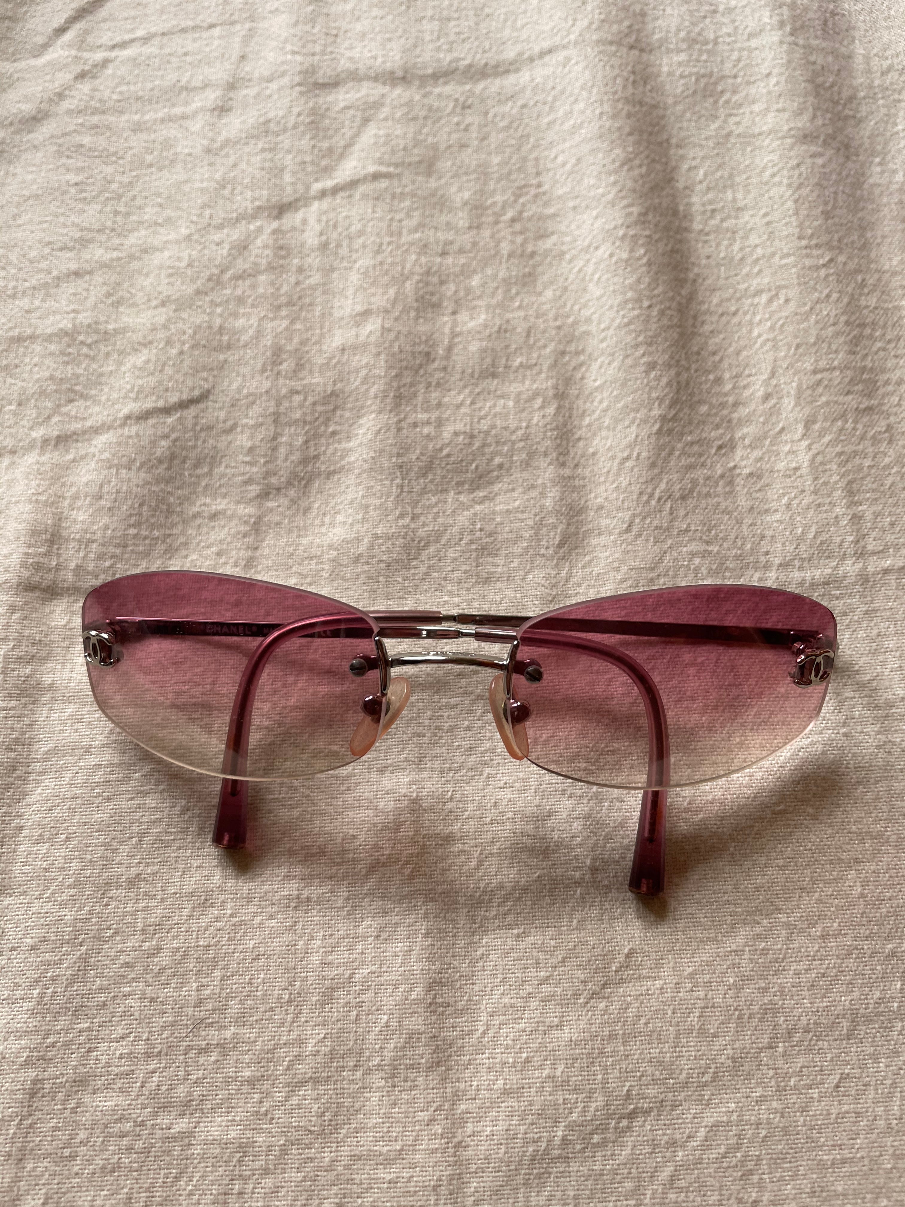Chanel Vintage Rimless Sunglasses Pink