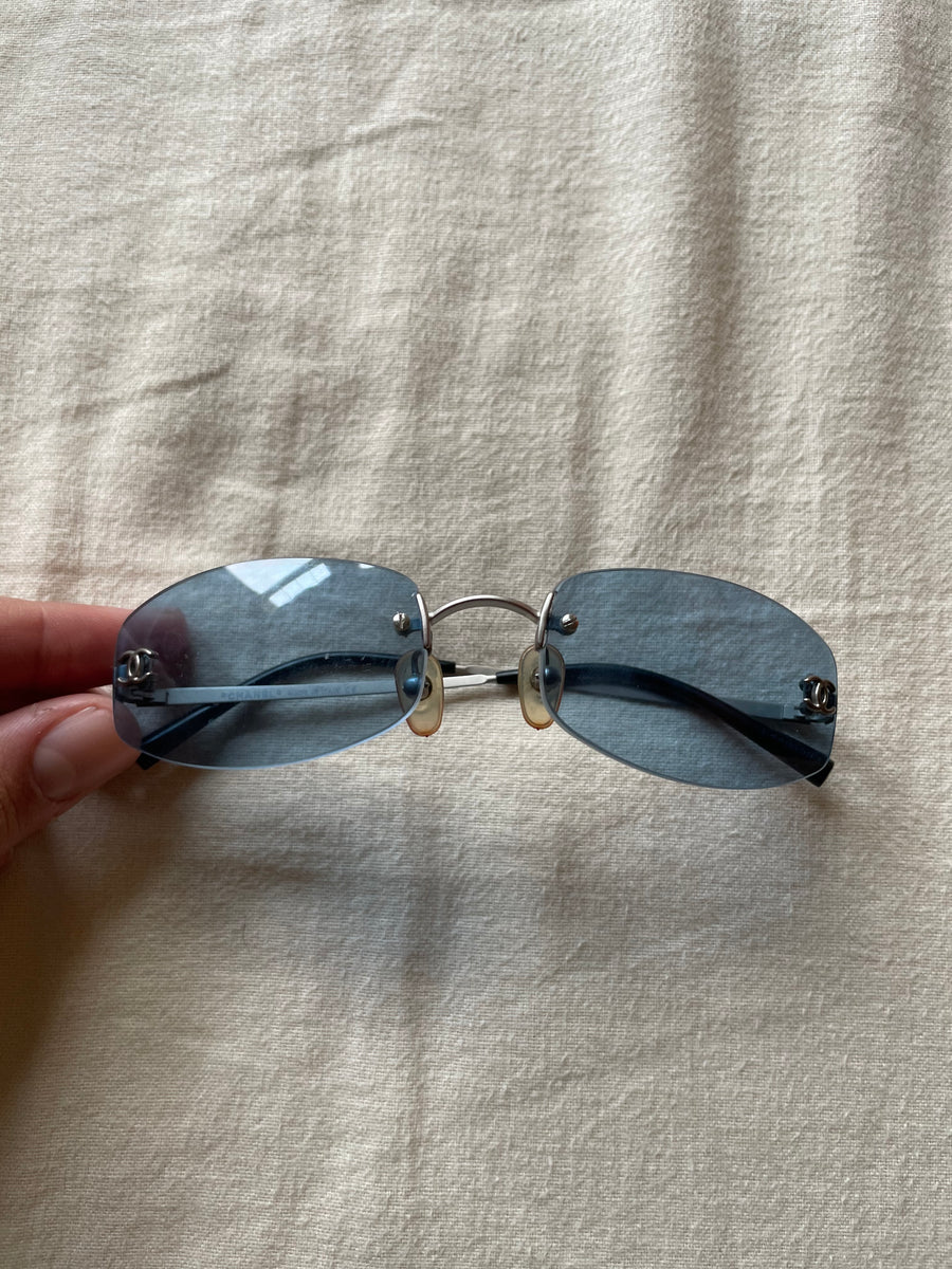 Chanel Blue Rimless Sunglasses – Dreaming Of Designer