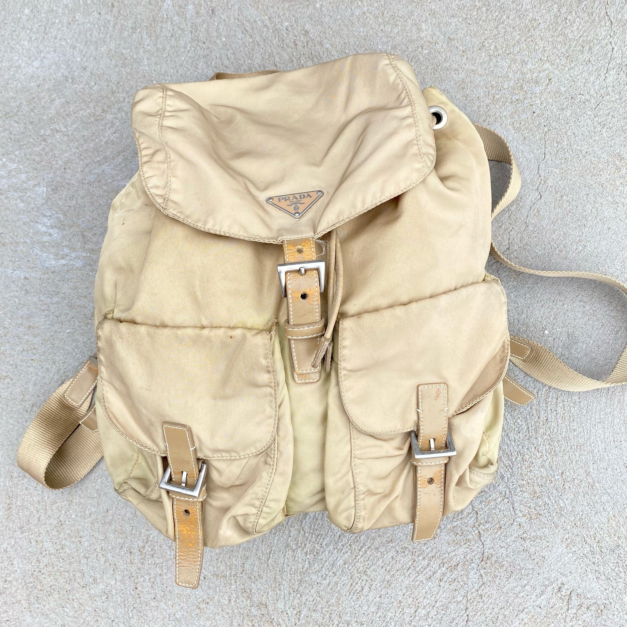 Prada Nylon Cream Large Back Pack Bag