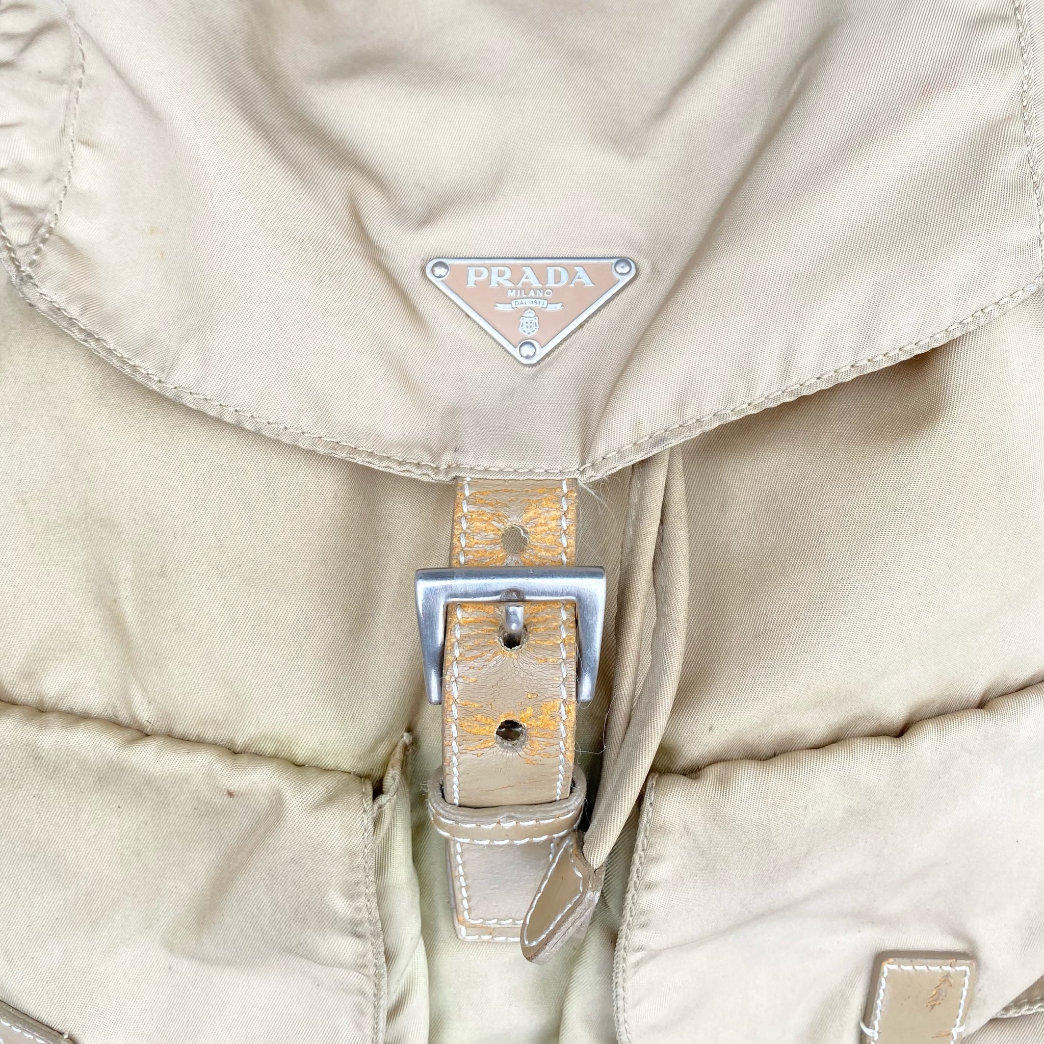 Prada Nylon Cream Large Back Pack Bag