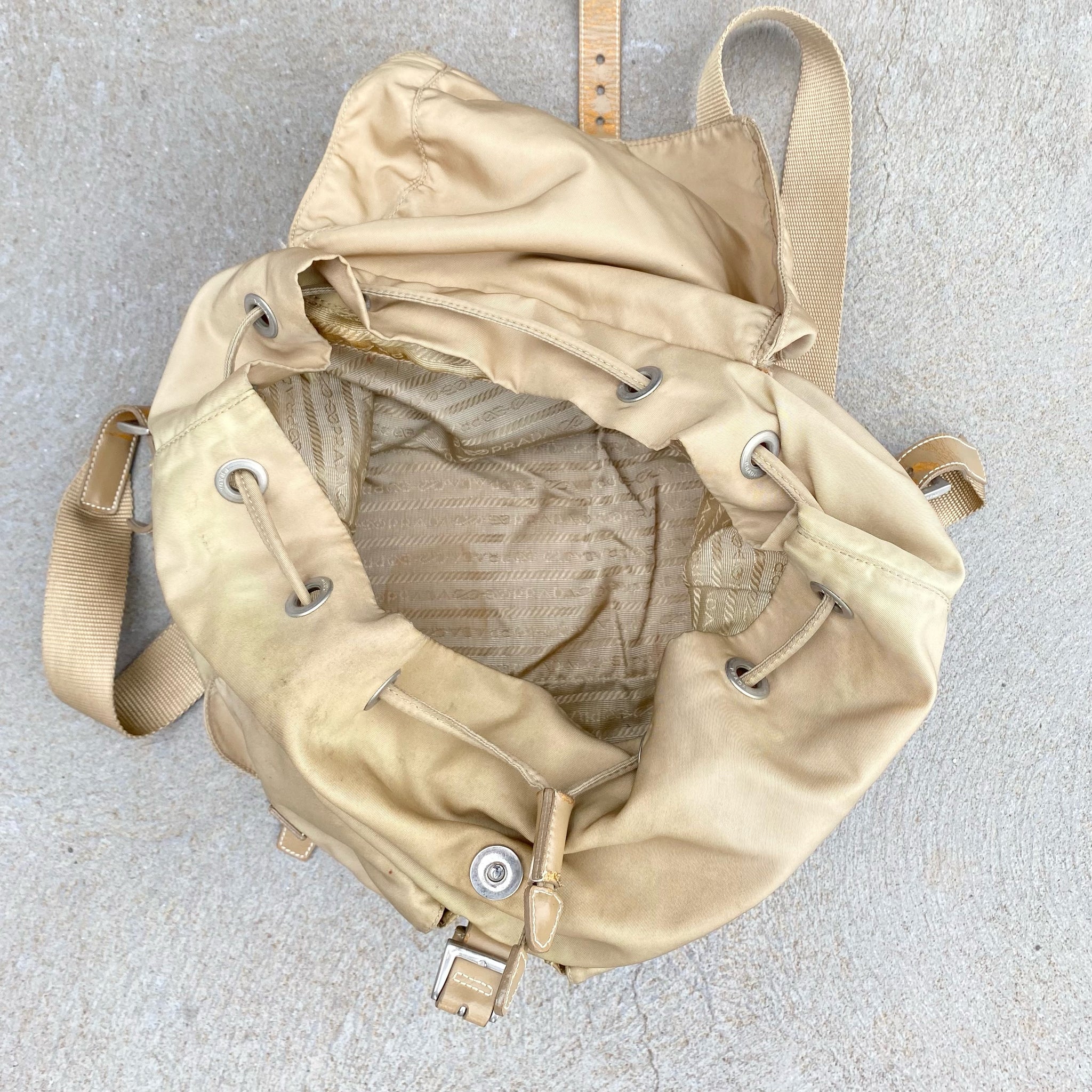 Prada Nylon Cream Large Back Pack Bag