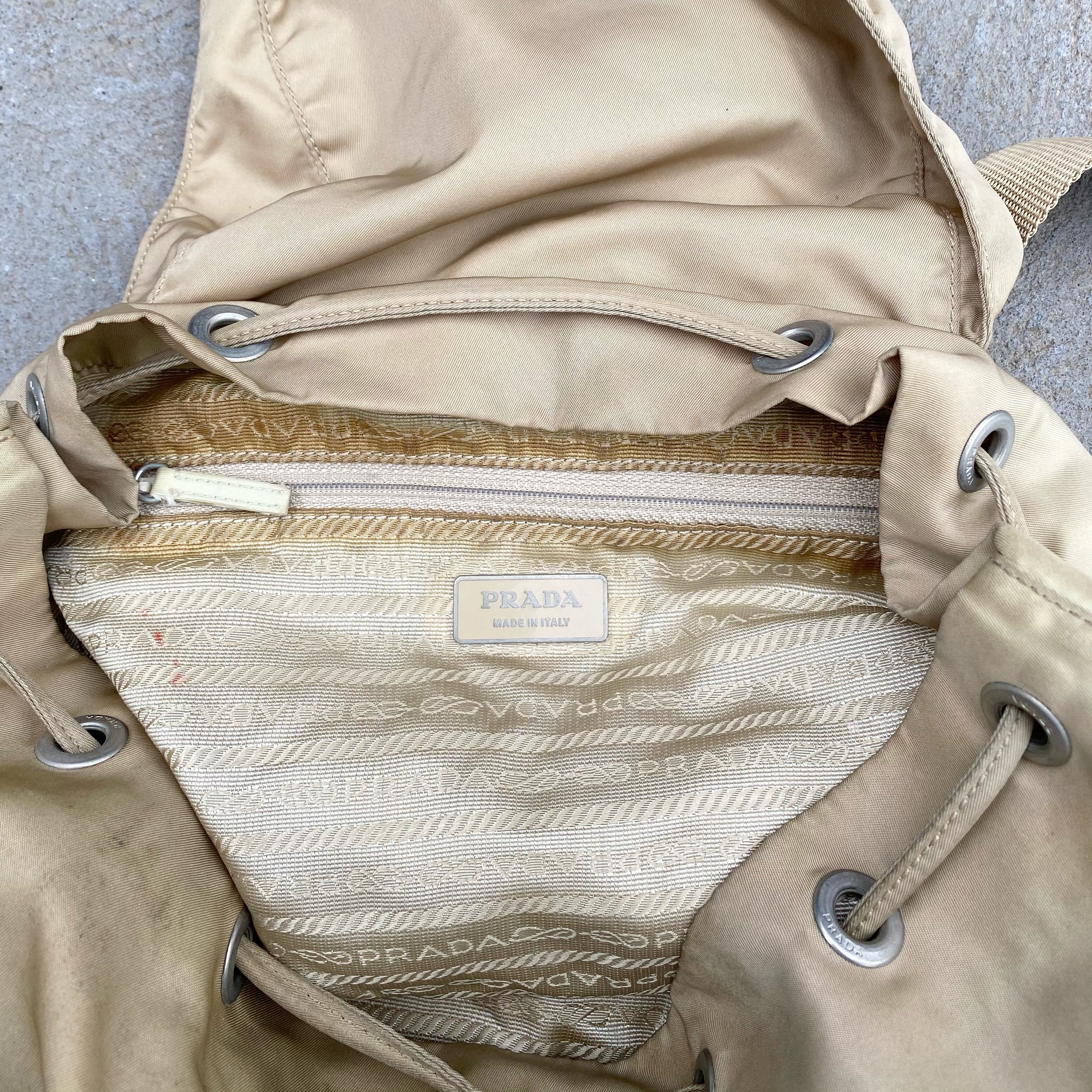 Prada Nylon Cream Large Back Pack Bag