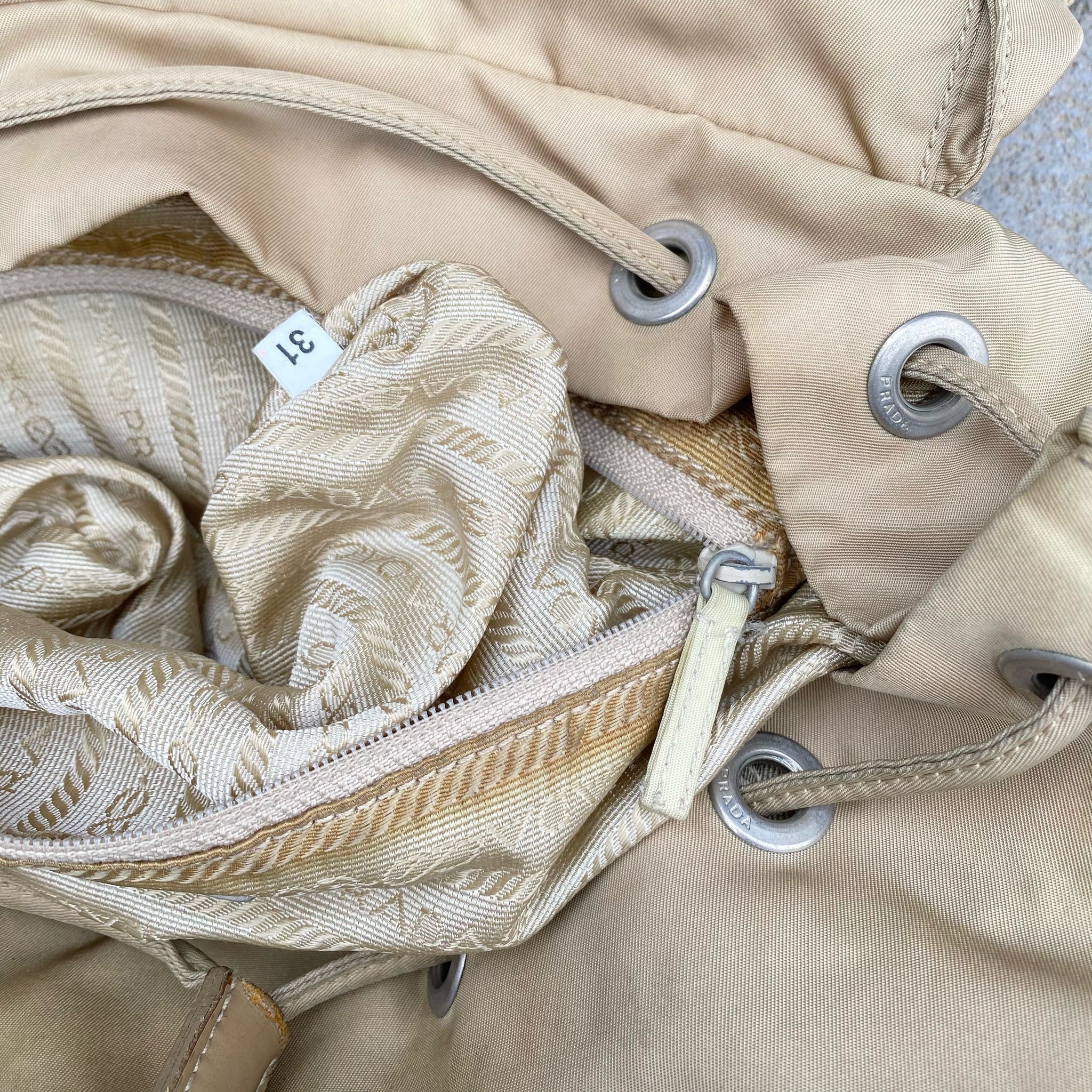 Prada Nylon Cream Large Back Pack Bag