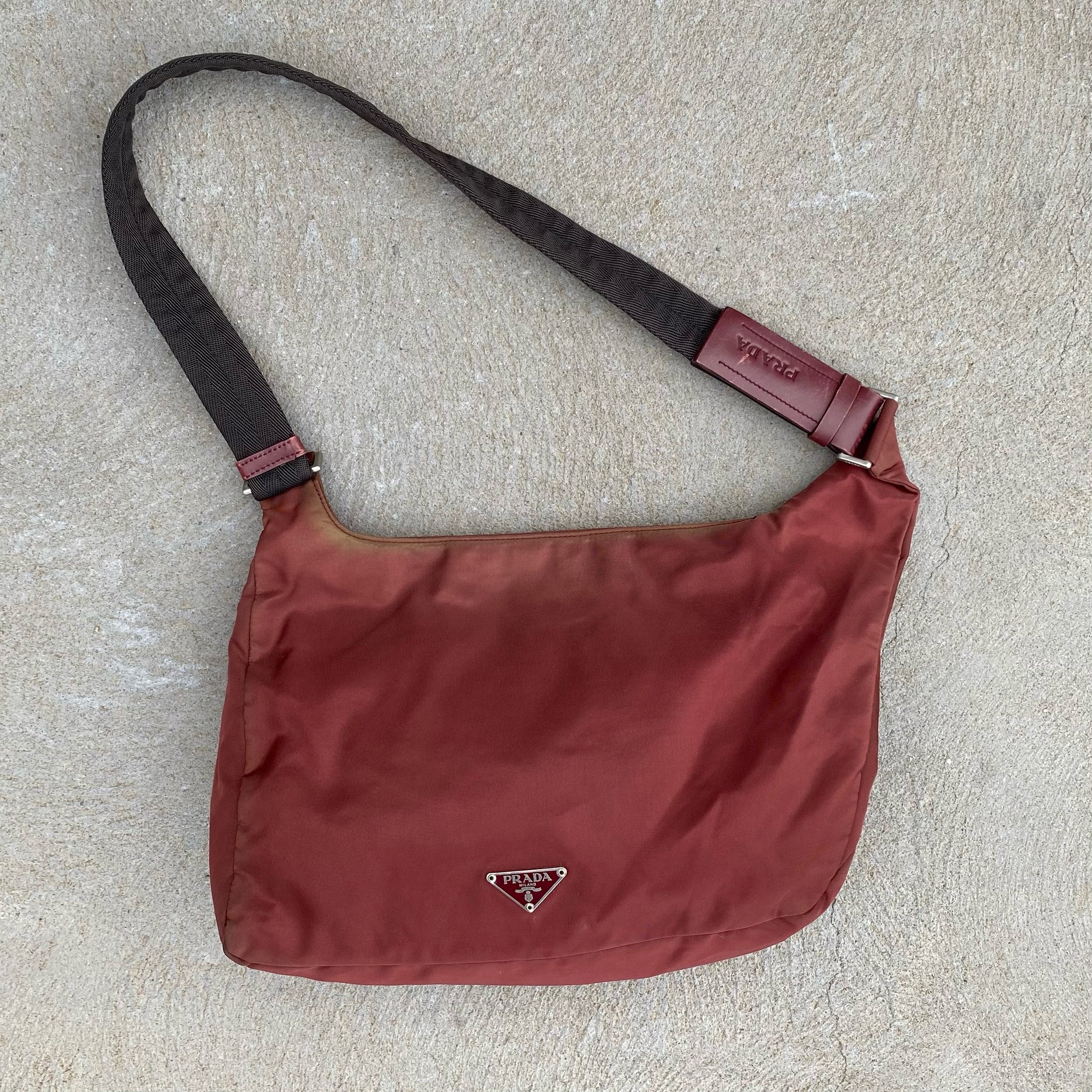 Prada Nylon Wine Red Large Multi-Pocket Side Bag