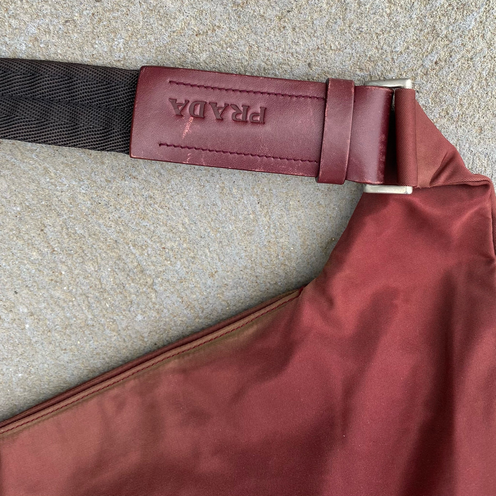 Prada Nylon Wine Red Large Multi-Pocket Side Bag