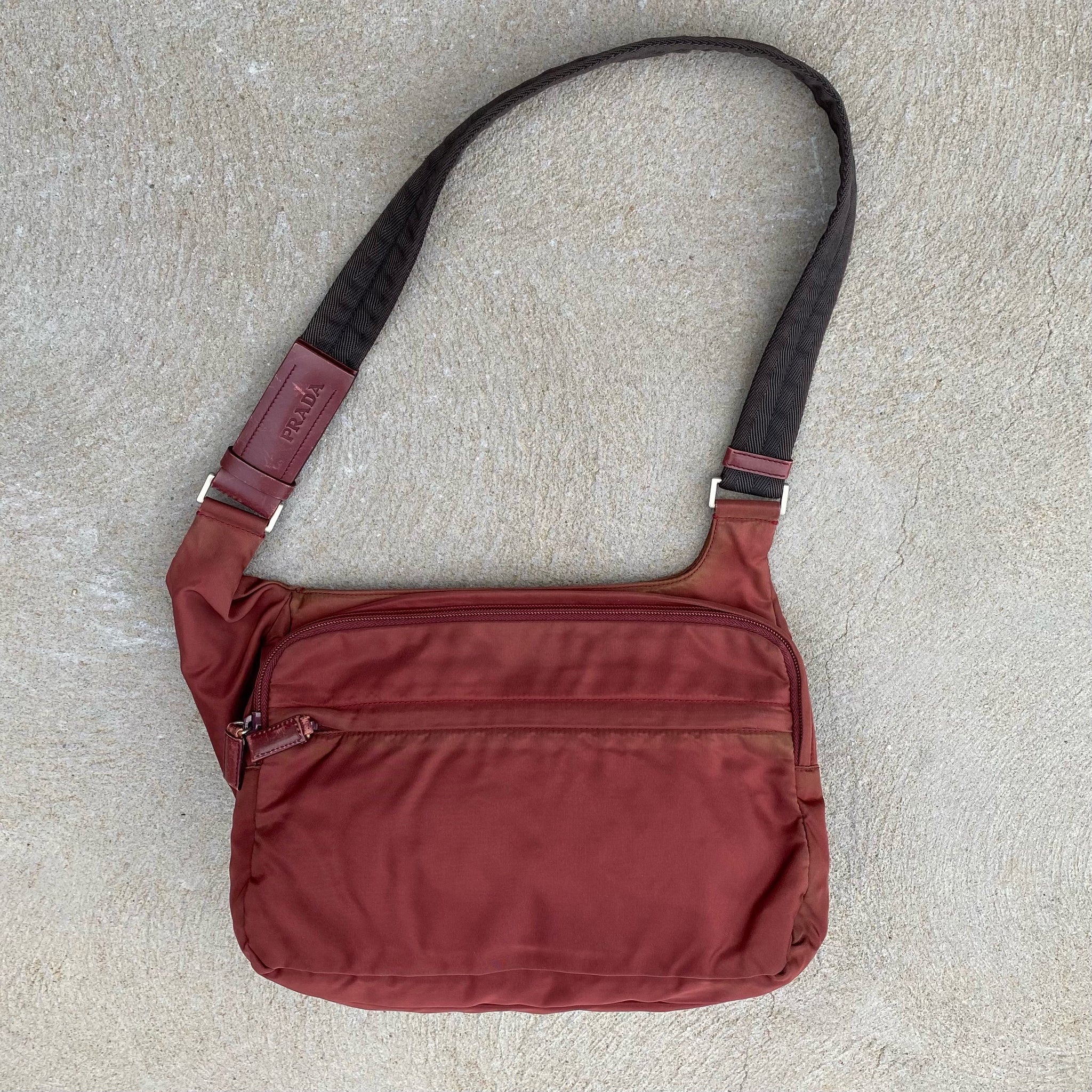 Prada Nylon Wine Red Large Multi-Pocket Side Bag