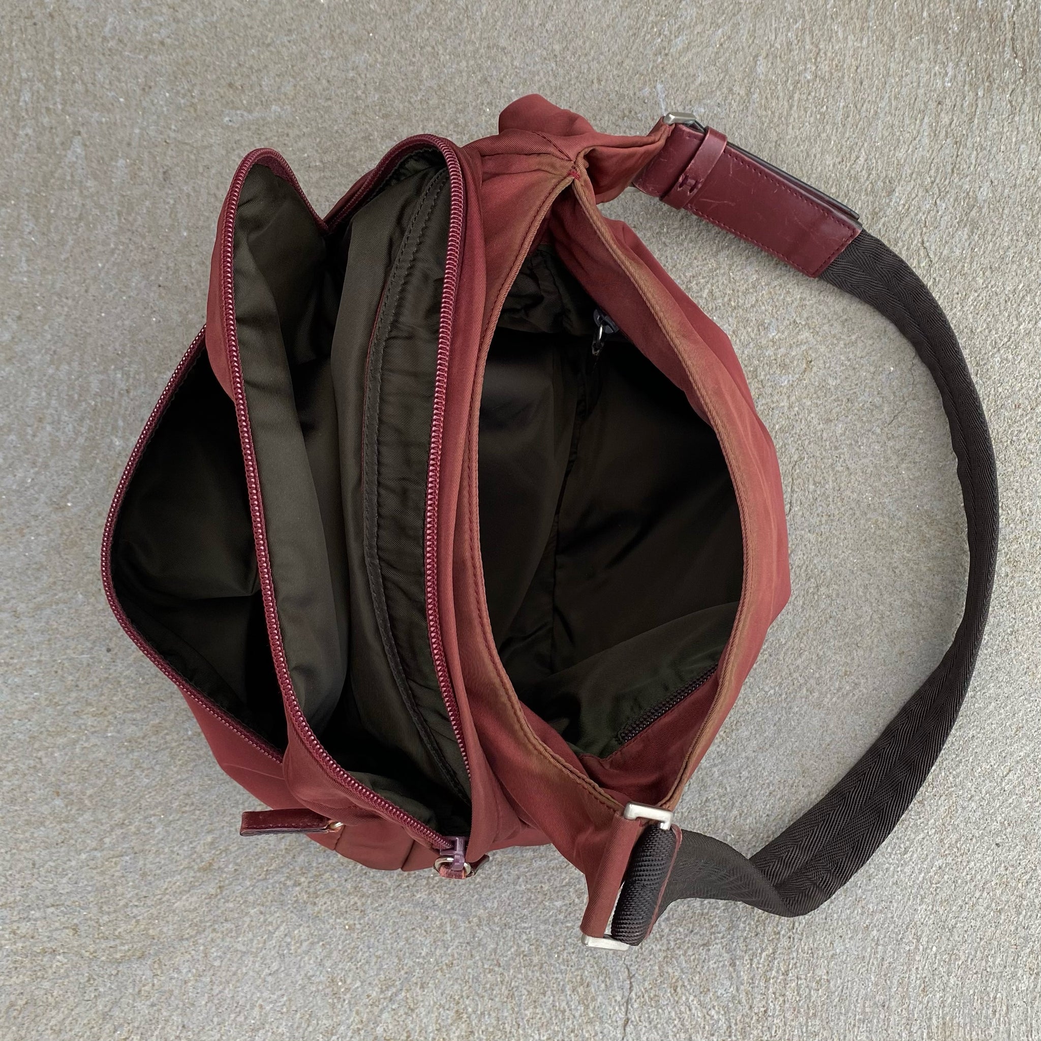 Prada Nylon Wine Red Large Multi-Pocket Side Bag
