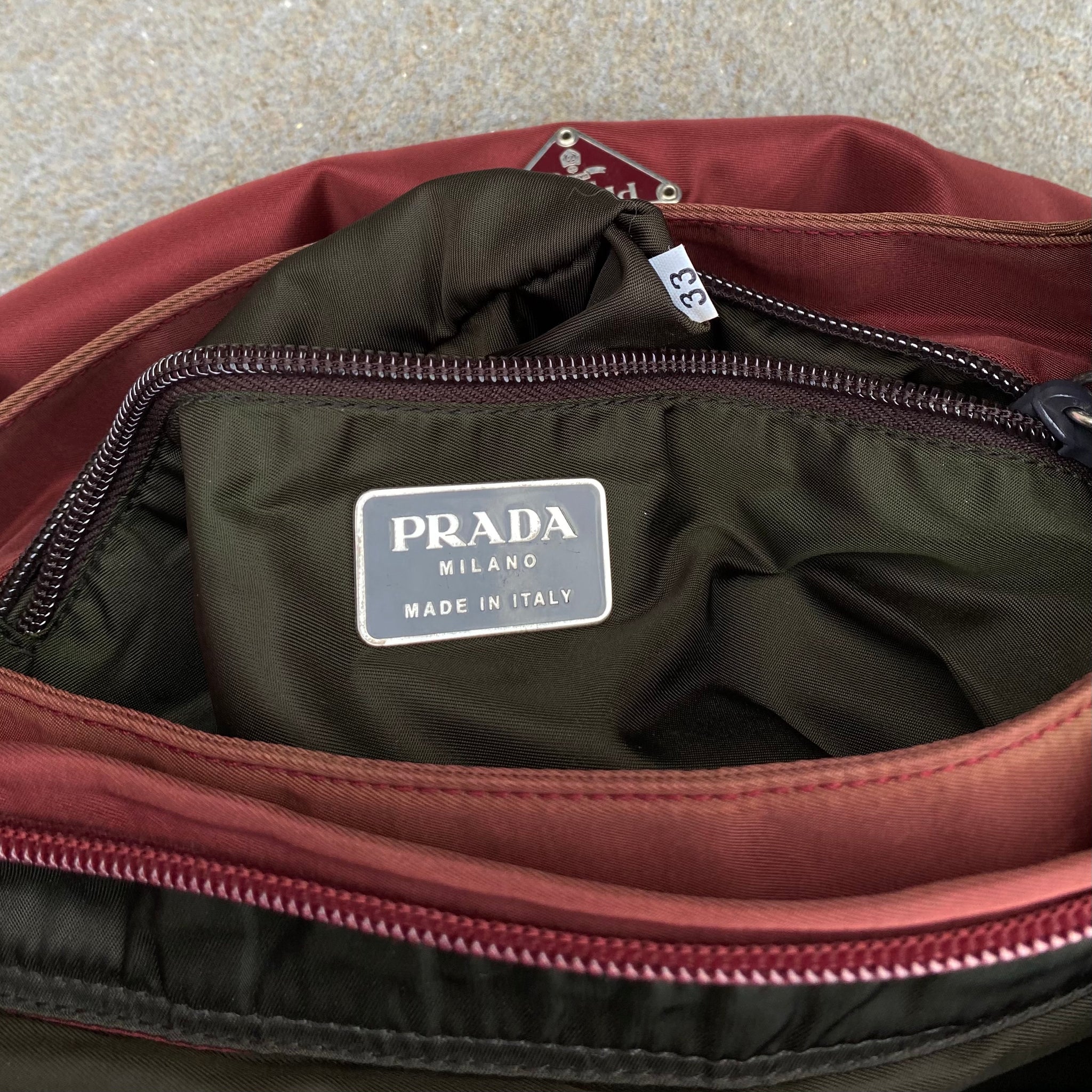 Prada Nylon Wine Red Large Multi-Pocket Side Bag