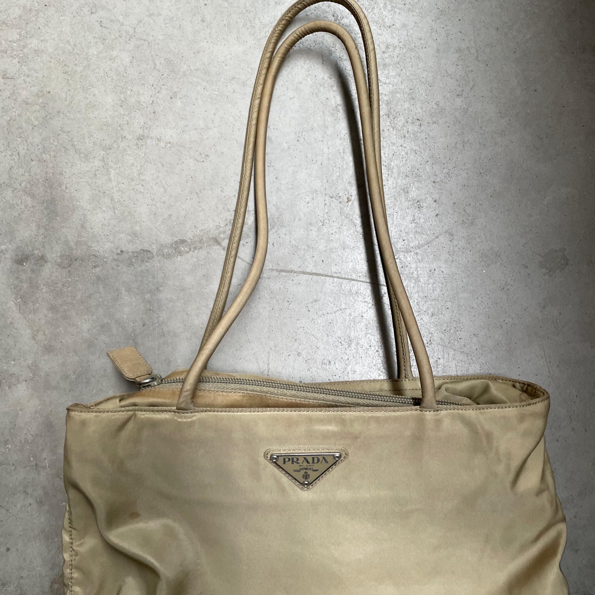 Prada Long Strap Shoulder Bag Nylon Khaki