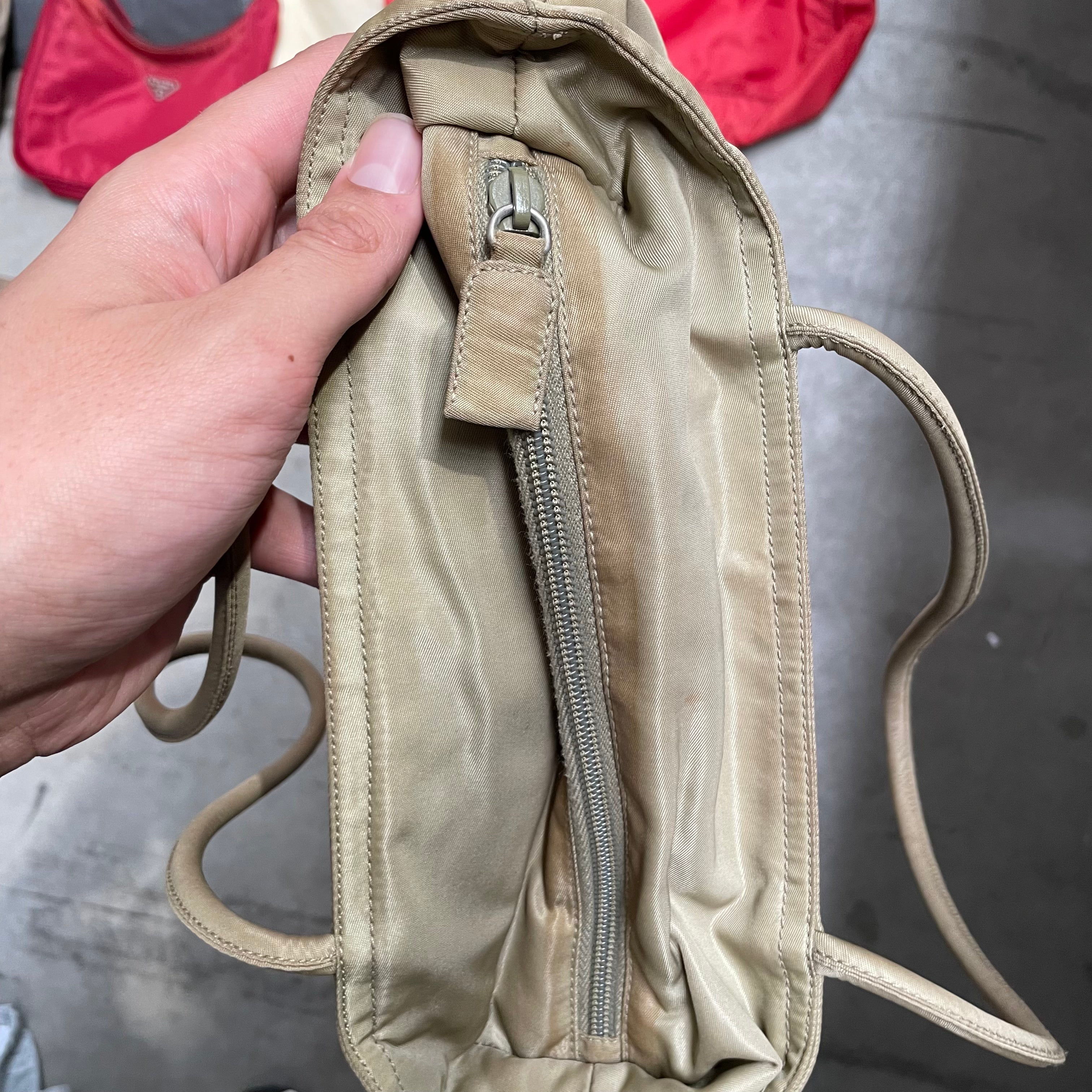 Prada Long Strap Shoulder Bag Nylon Khaki