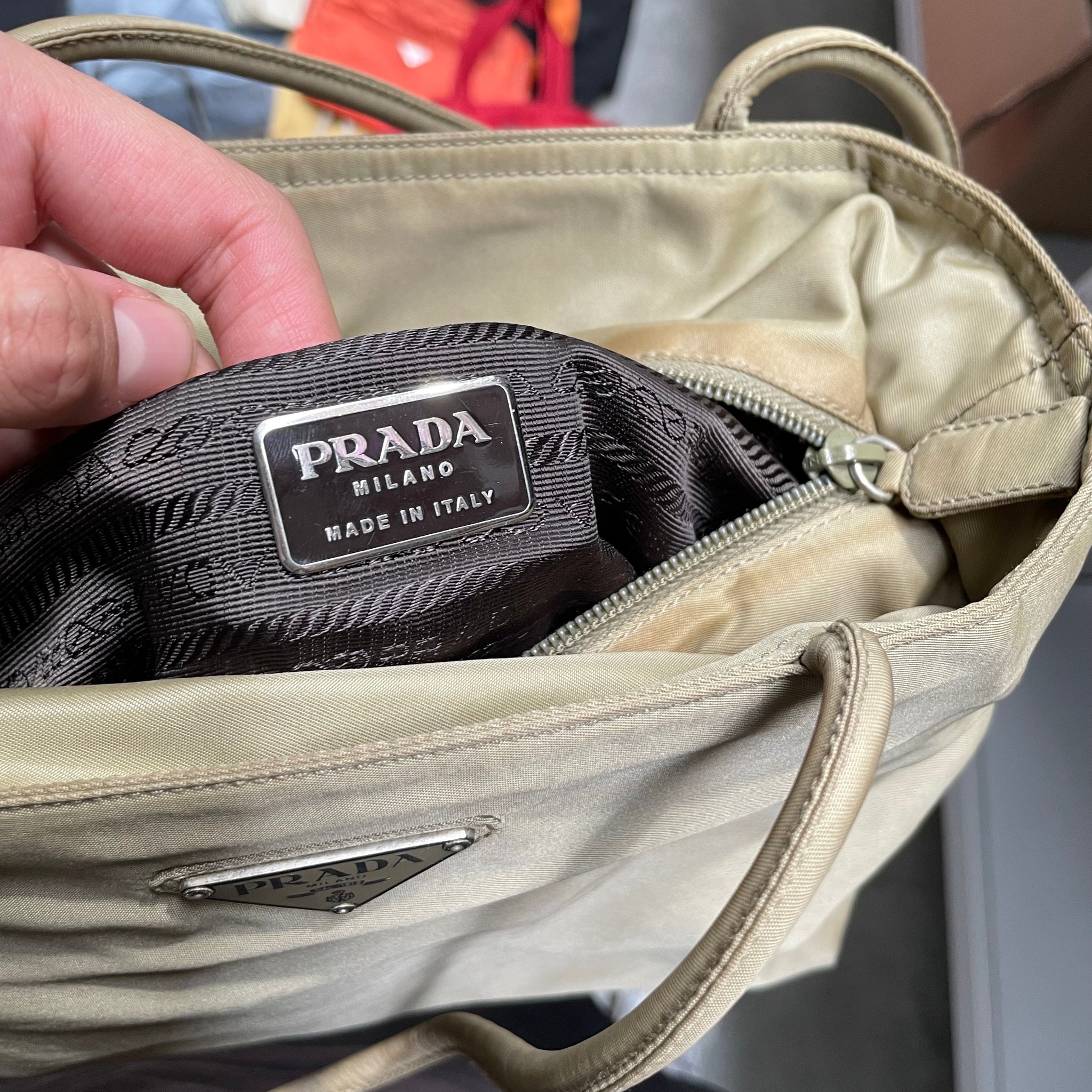 Prada Long Strap Shoulder Bag Nylon Khaki