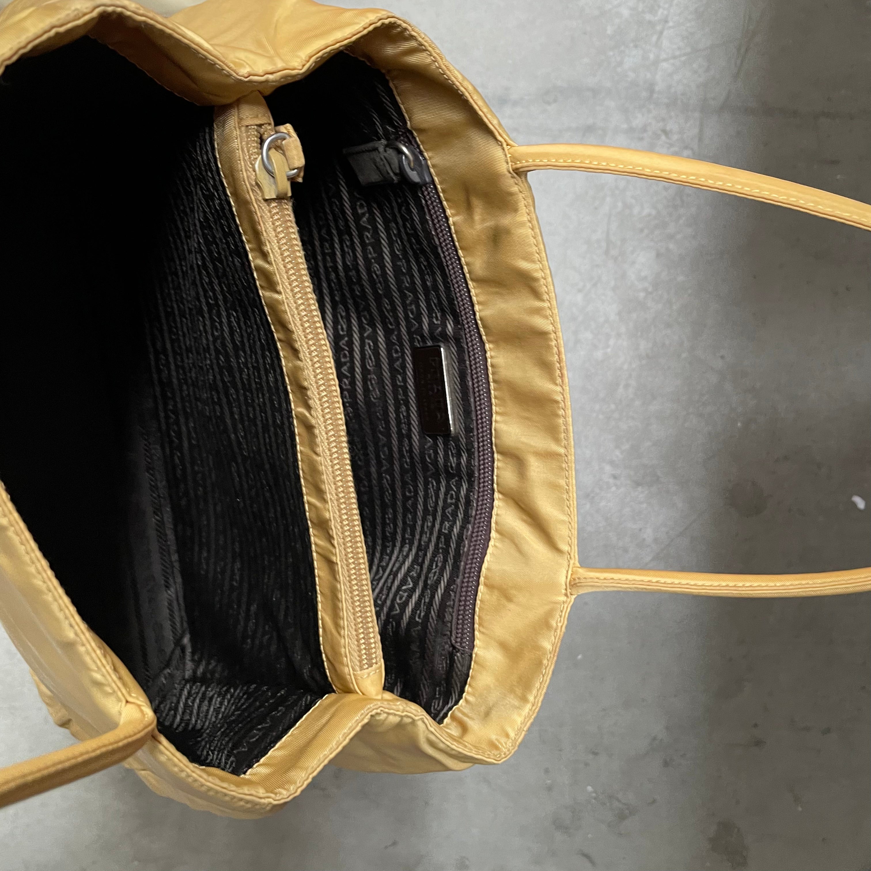 Prada Zip Hand Bag Nylon Yellow