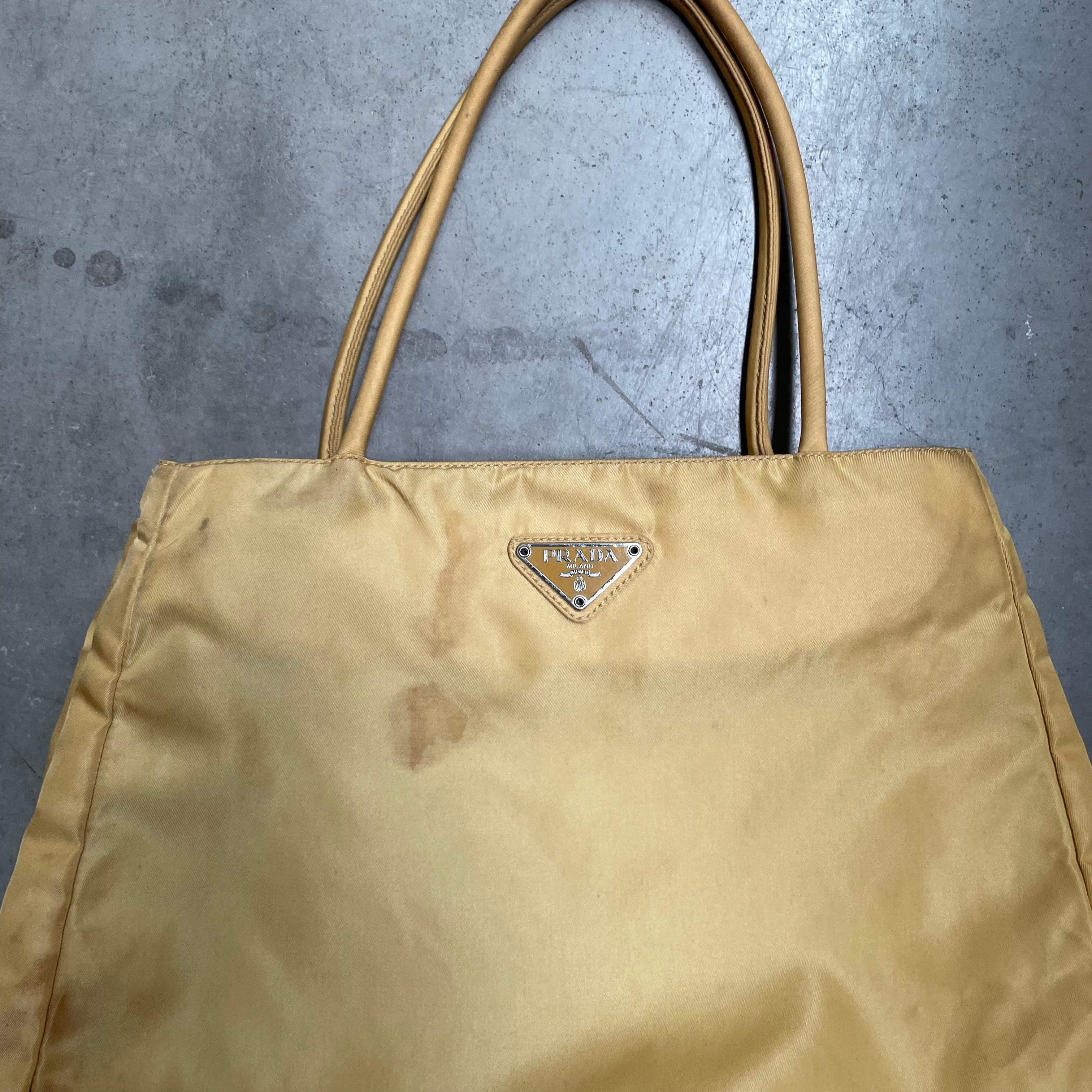 Prada Zip Hand Bag Nylon Yellow