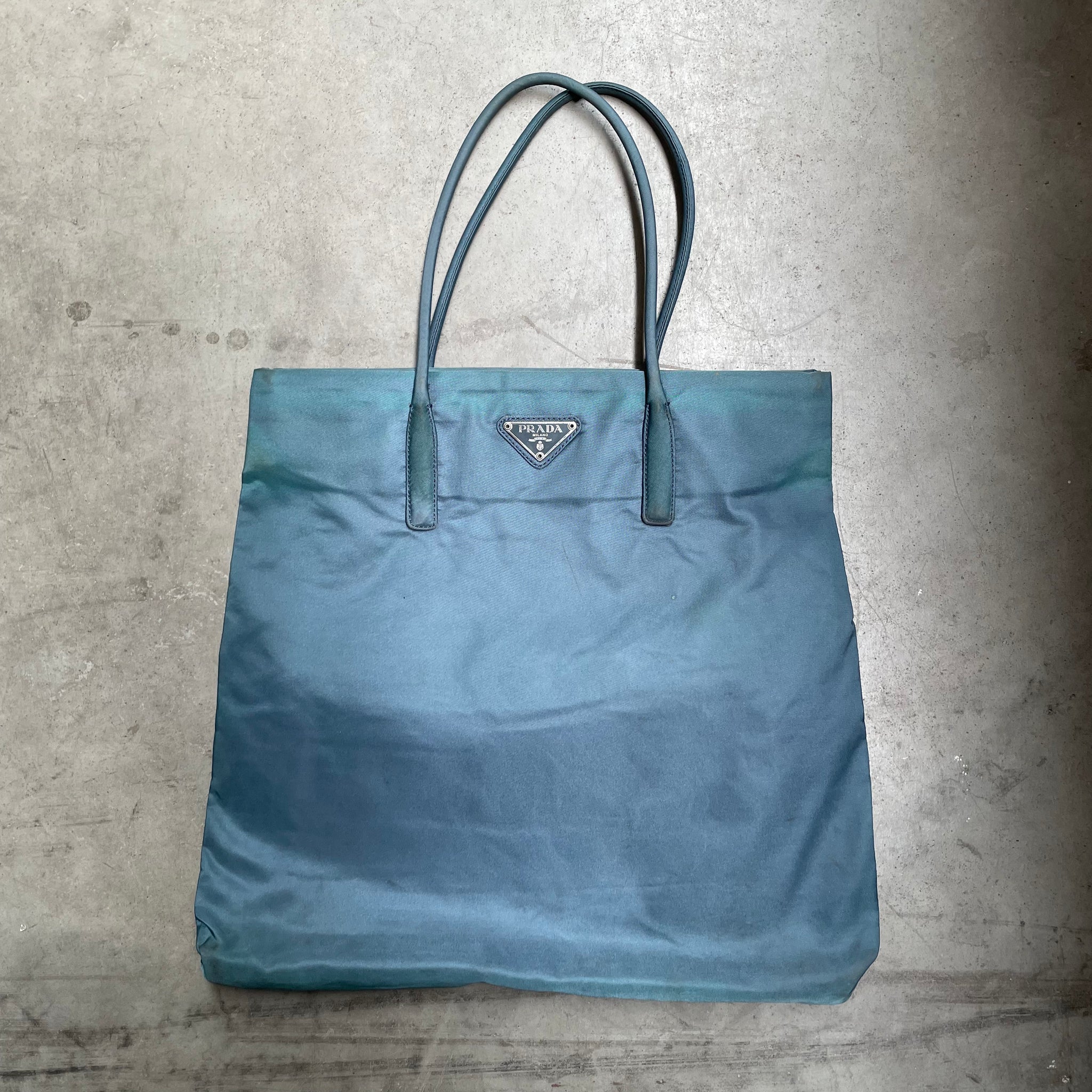 Prada Thin Strap Tote Bag Nylon Blue