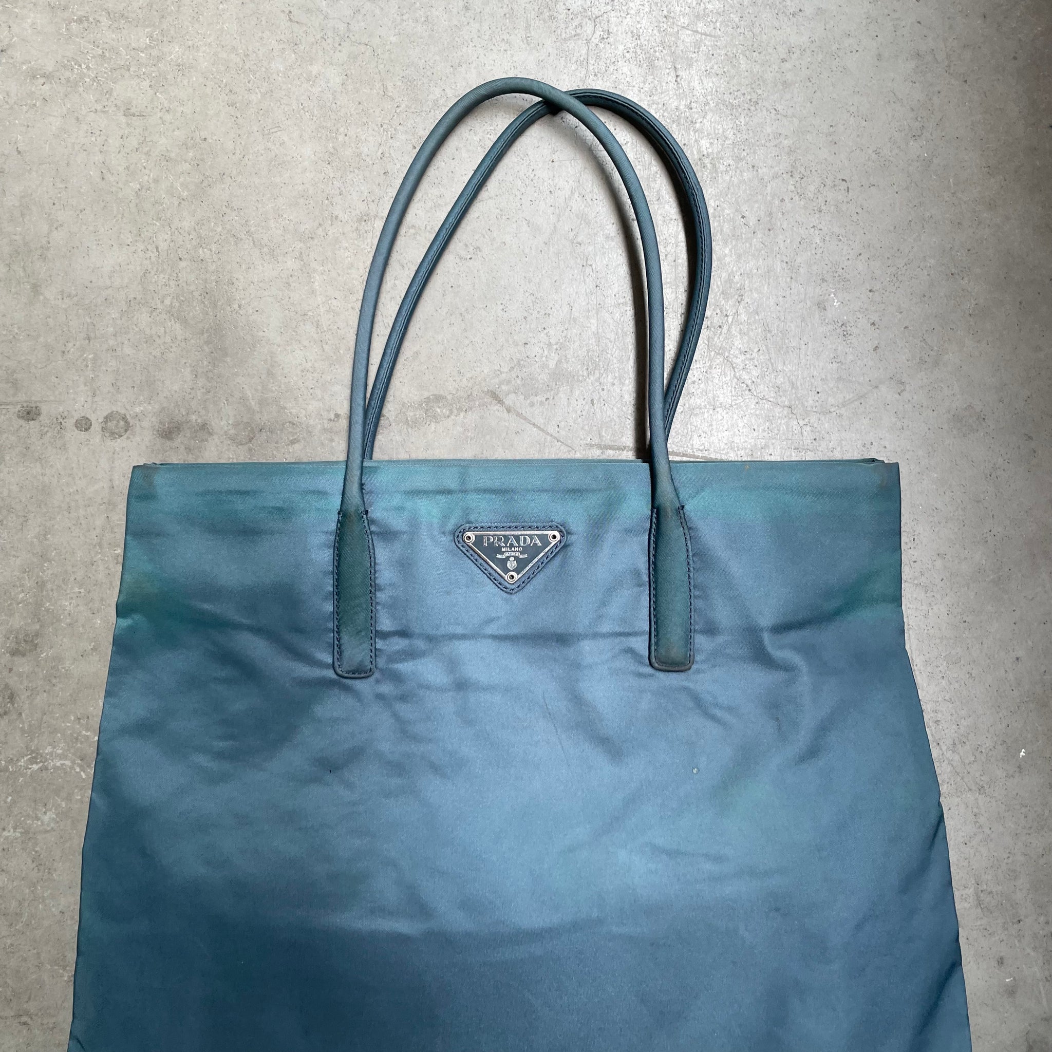 Prada Thin Strap Tote Bag Nylon Blue