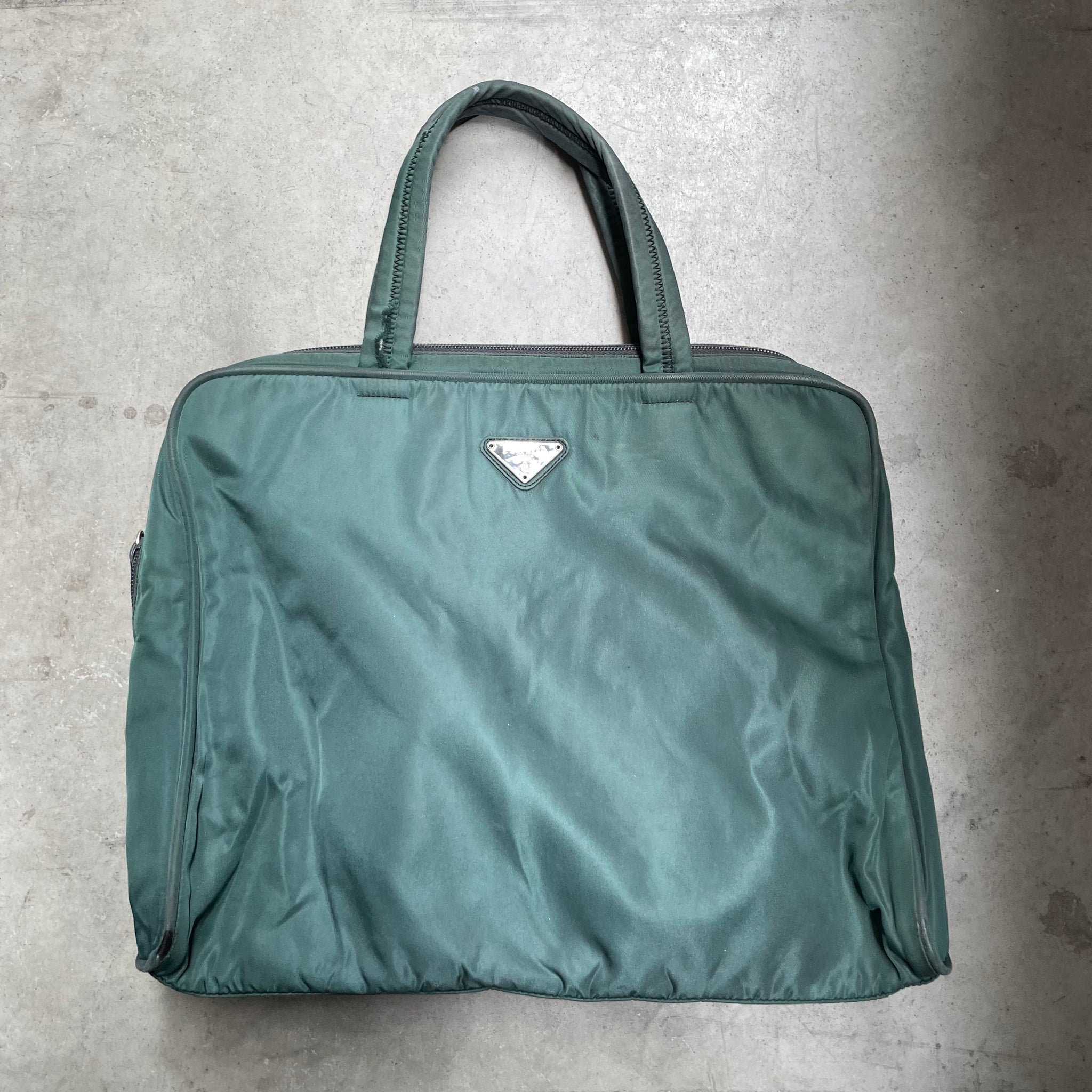 Prada Zip Around Hand Bag Nylon Green