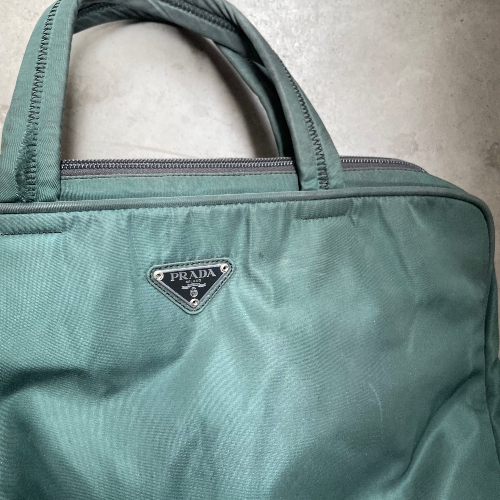 Prada Zip Around Hand Bag Nylon Green