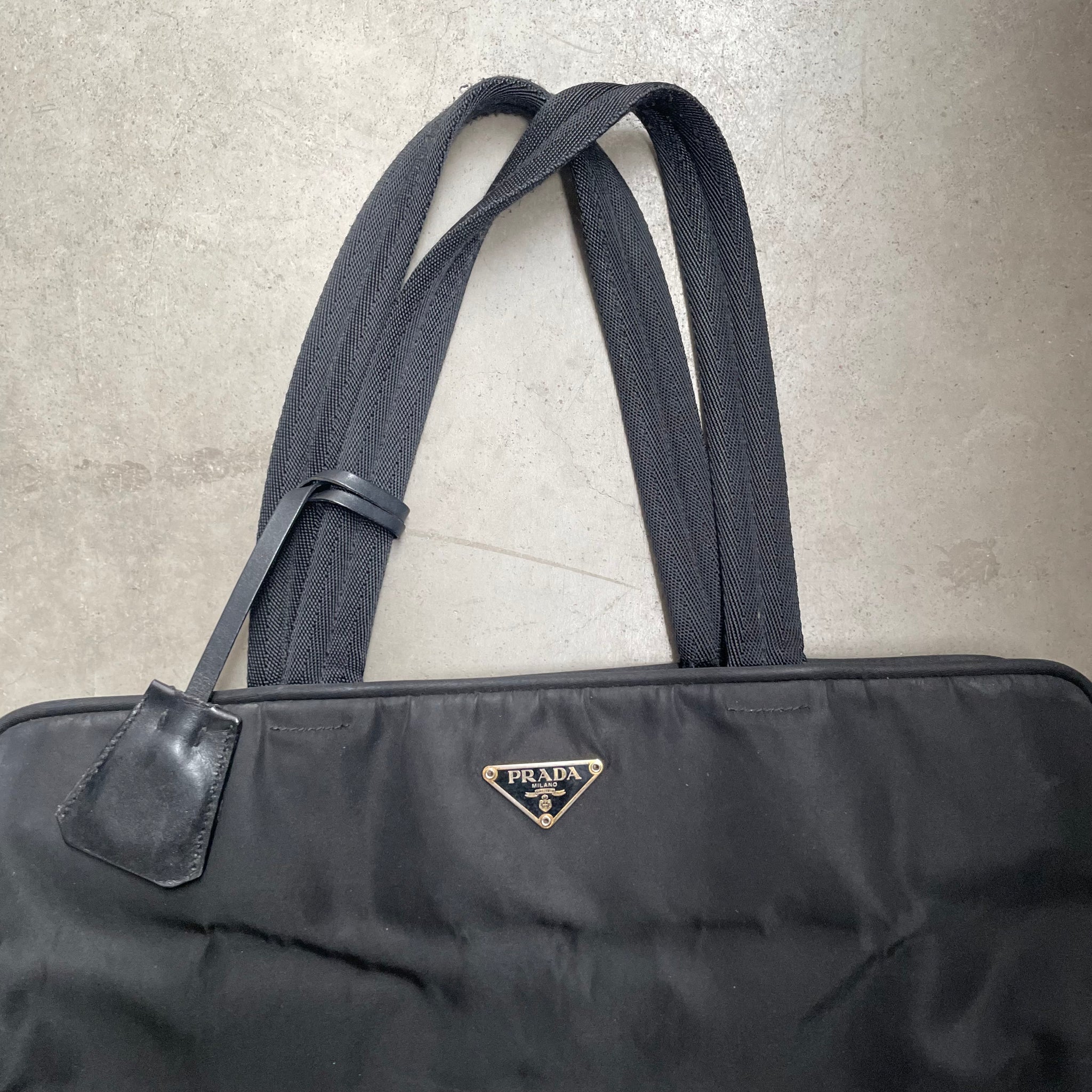 Prada Zip Around Tote Bag with Lock Nylon Black