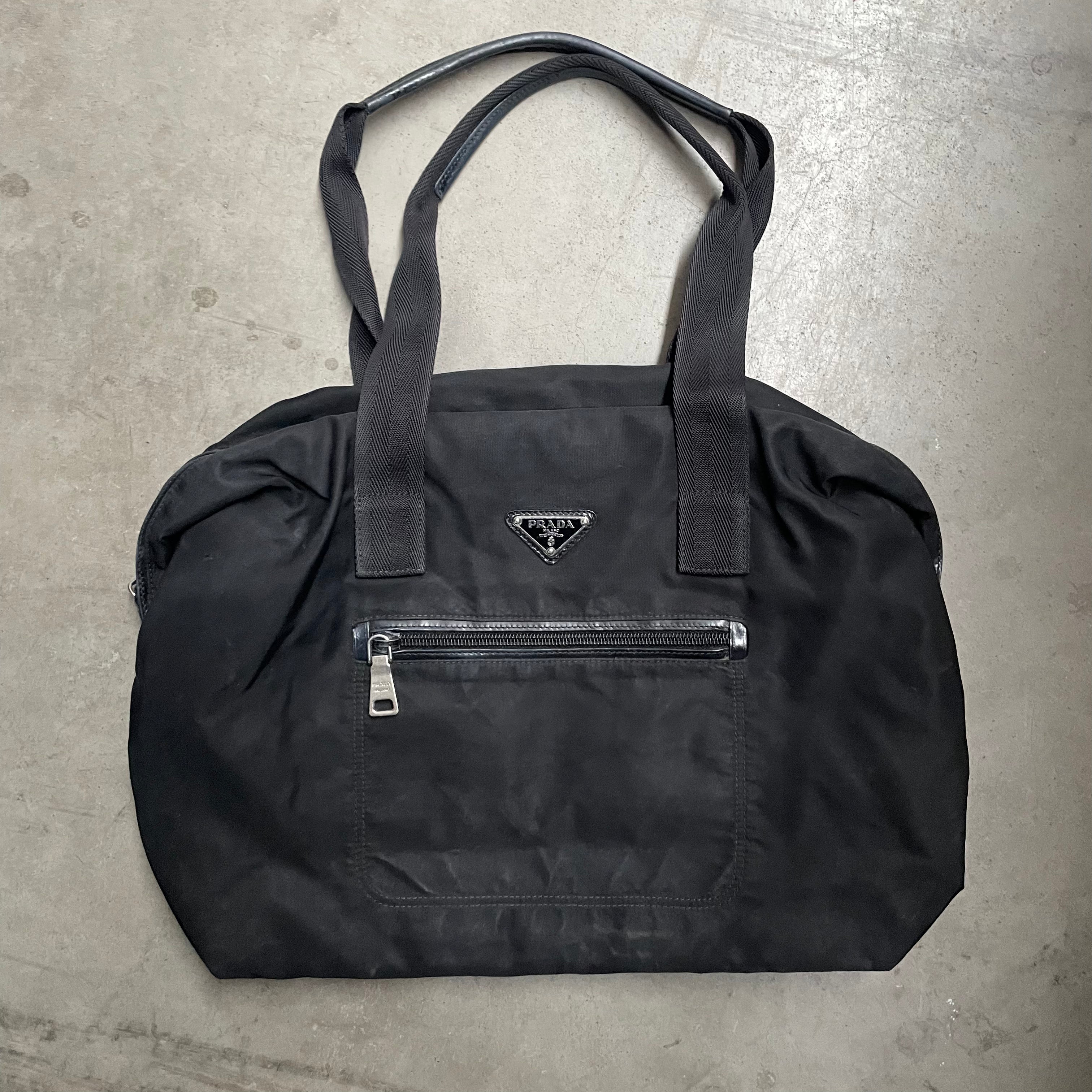 Prada Front Zip Nylon Tote Bag Black
