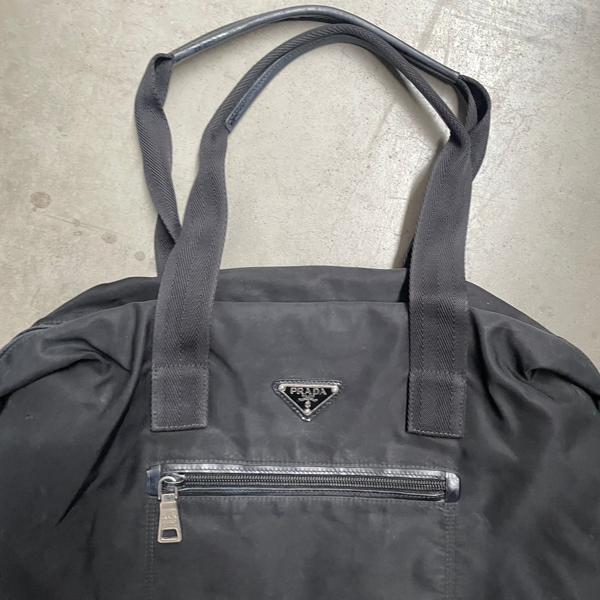 Prada Front Zip Nylon Tote Bag Black