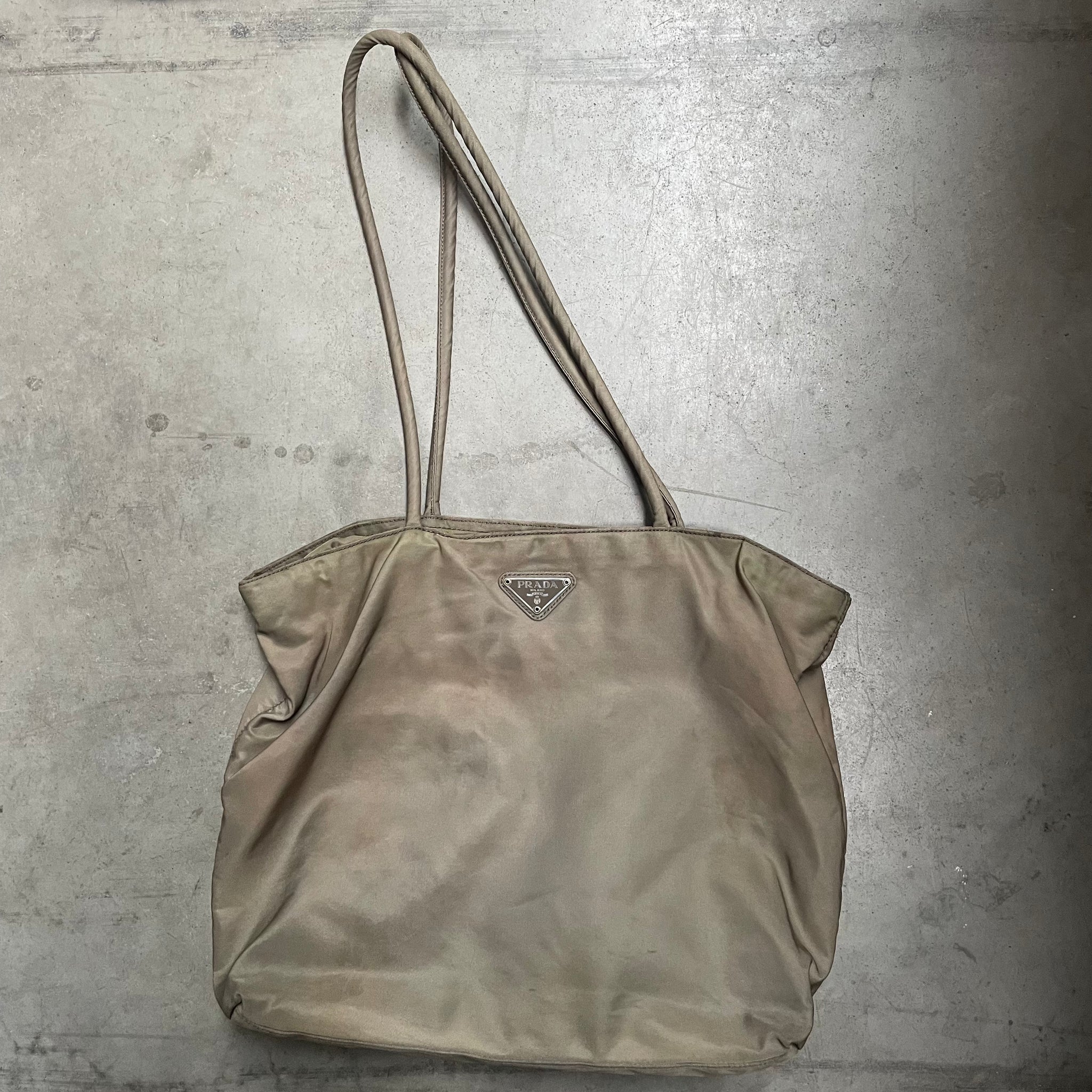 Prada Thin Strap Tote Bag Nylon Khaki