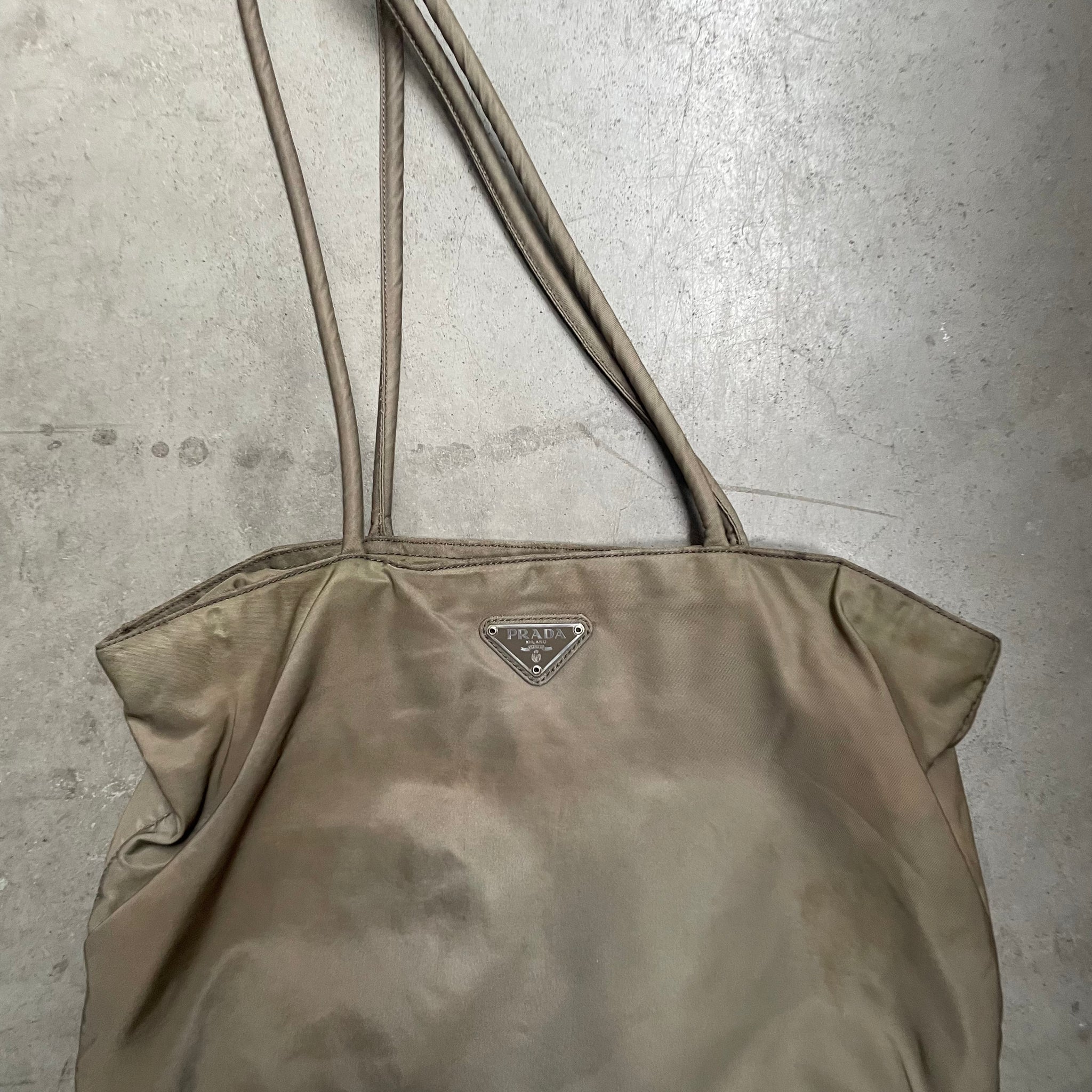 Prada Thin Strap Tote Bag Nylon Khaki
