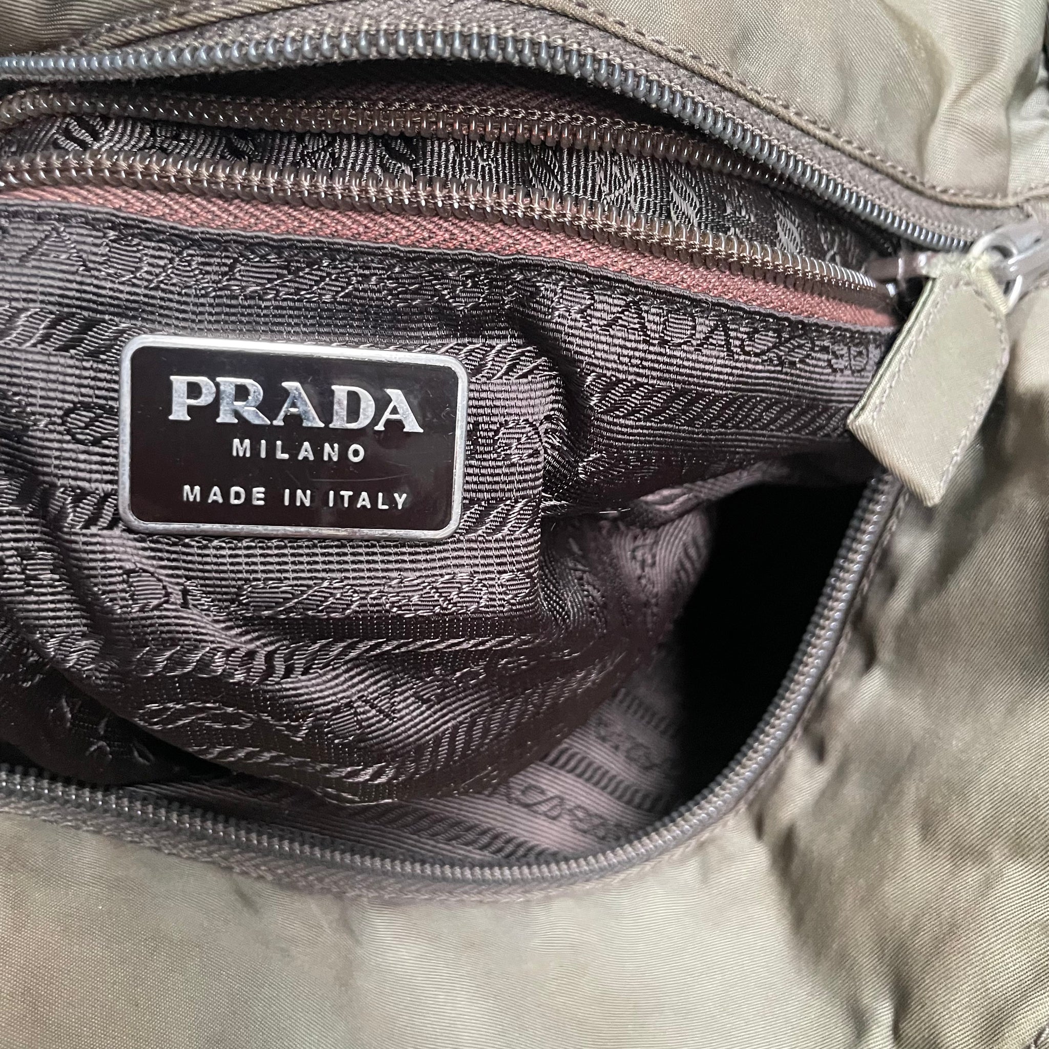 Prada Thin Strap Tote Bag Nylon Khaki