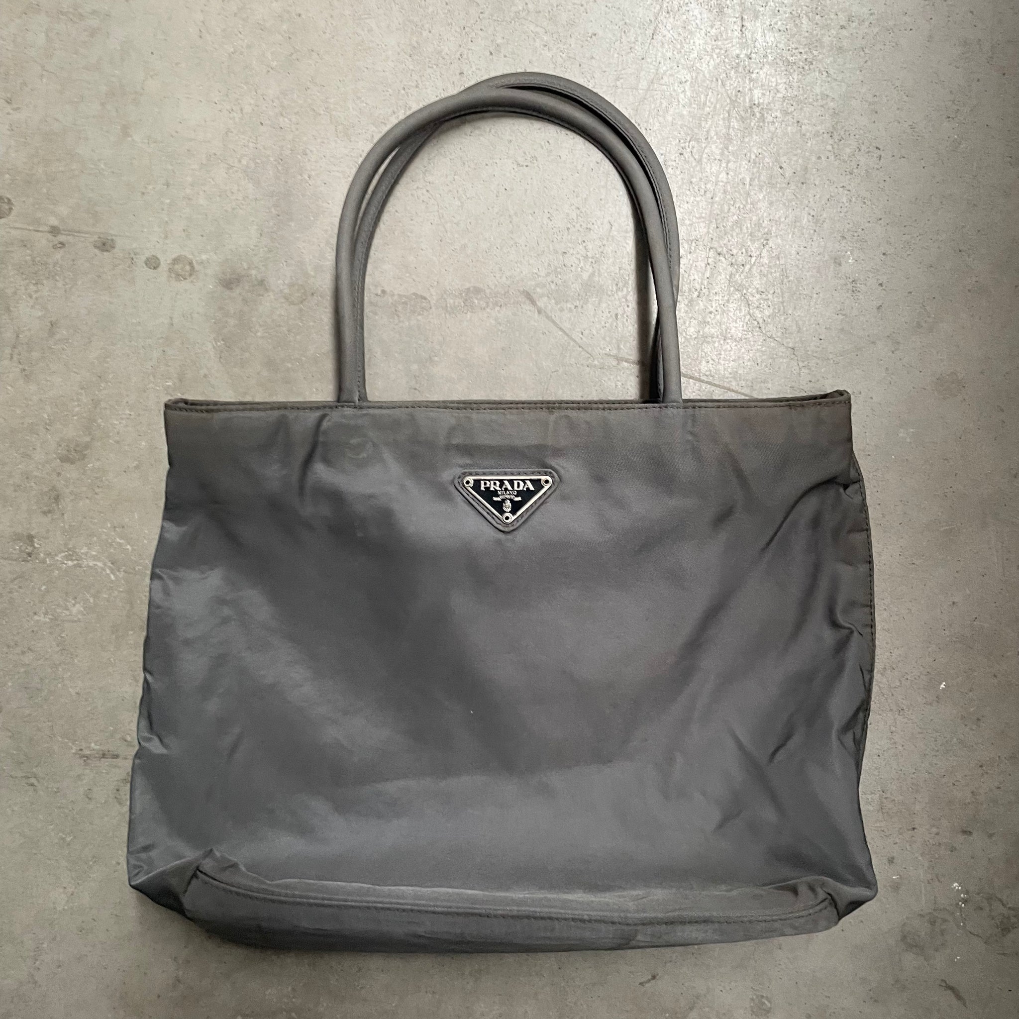 Prada Round Strap Tote Bag Nylon Grey