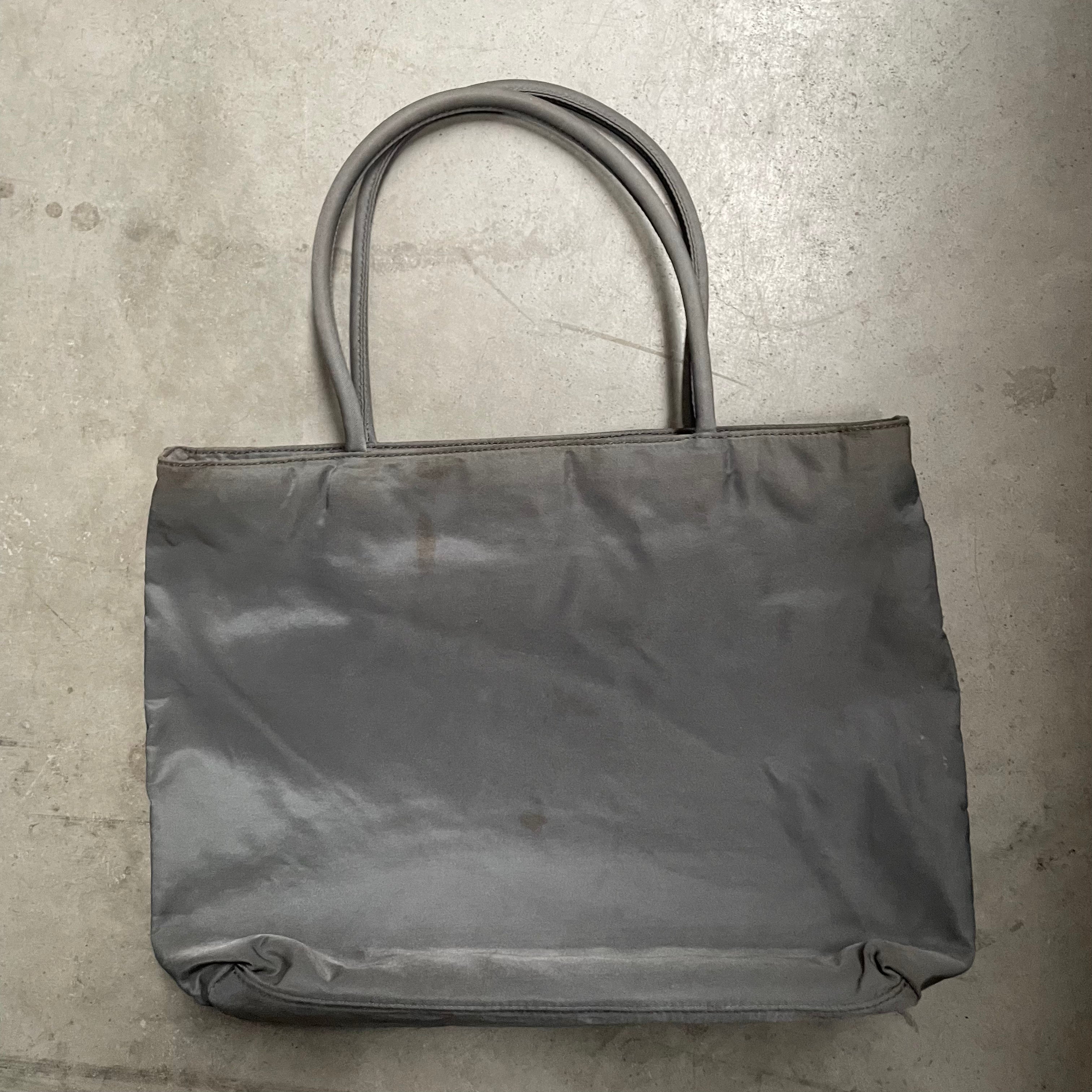 Prada Round Strap Tote Bag Nylon Grey