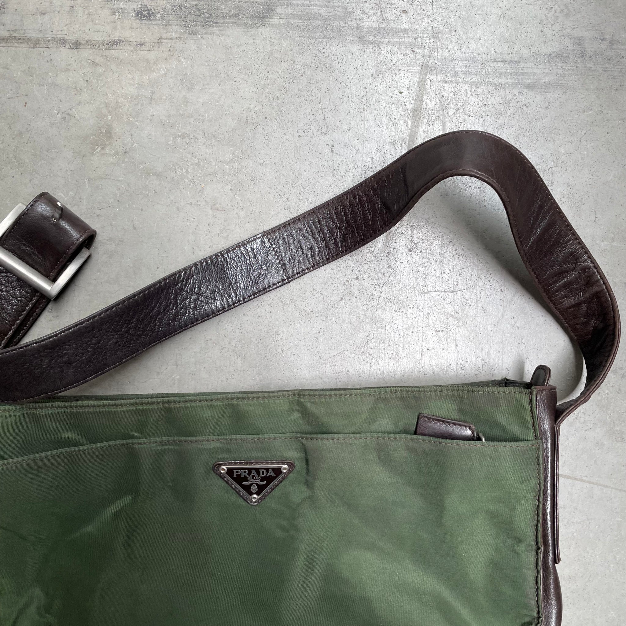 Prada Small Shoulder Bag Nylon with Leather Khaki Green