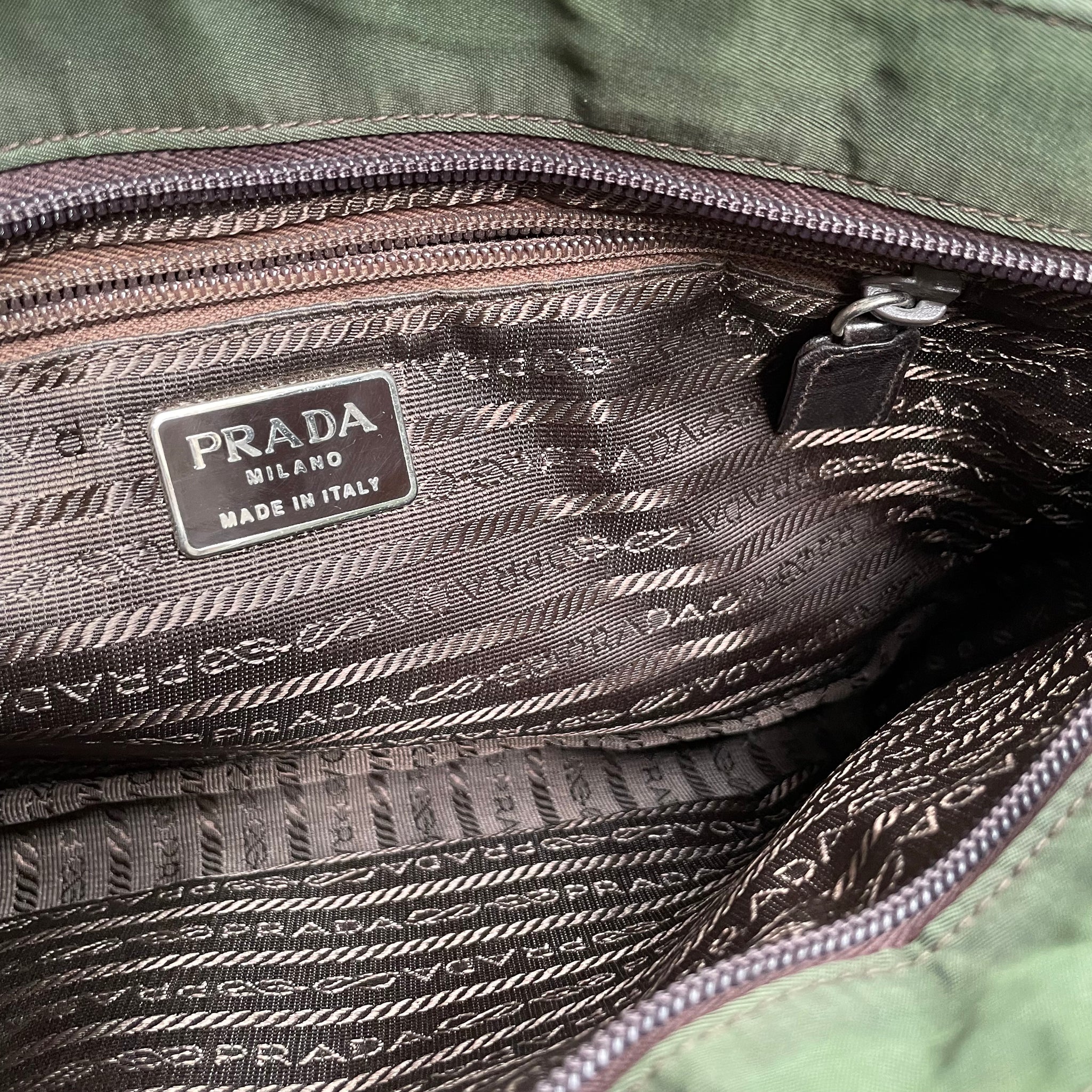 Prada Small Shoulder Bag Nylon with Leather Khaki Green