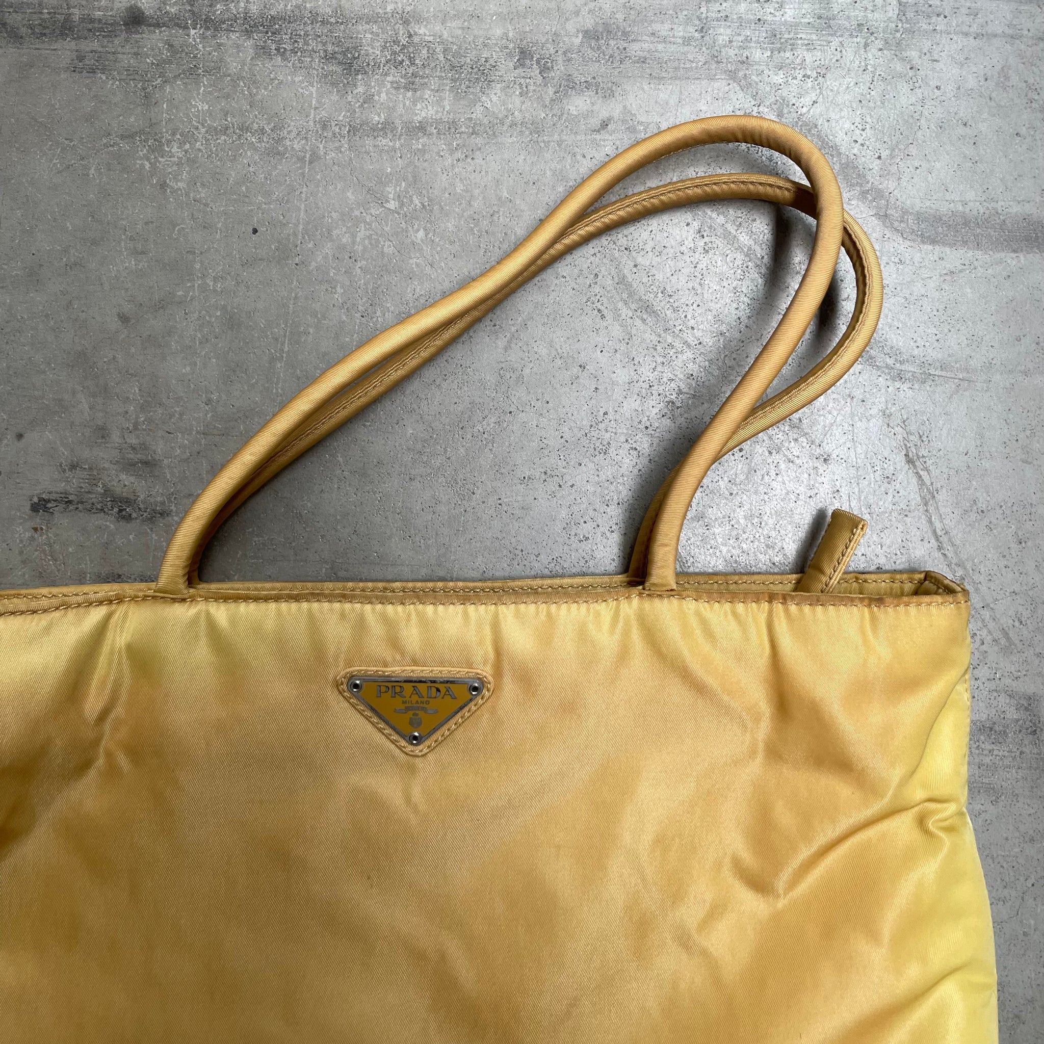 Prada Short Strap Tote Bag Nylon Yellow