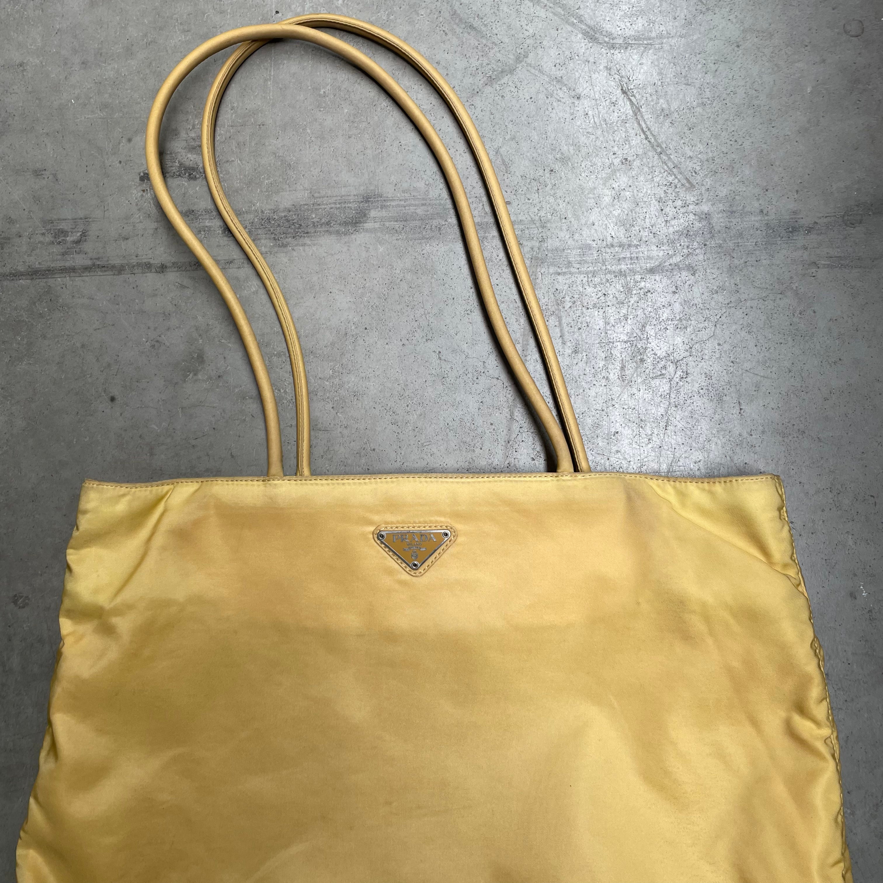 Prada Long Strap Tote Bag Nylon Yellow