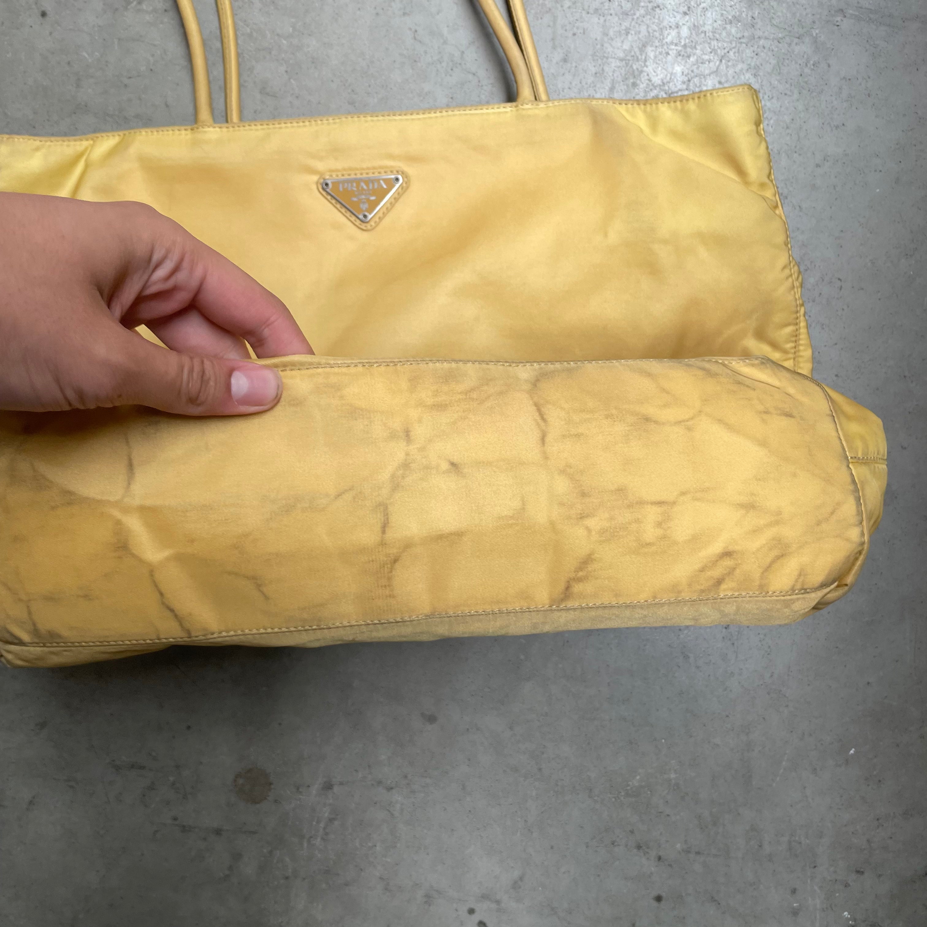 Prada Long Strap Tote Bag Nylon Yellow