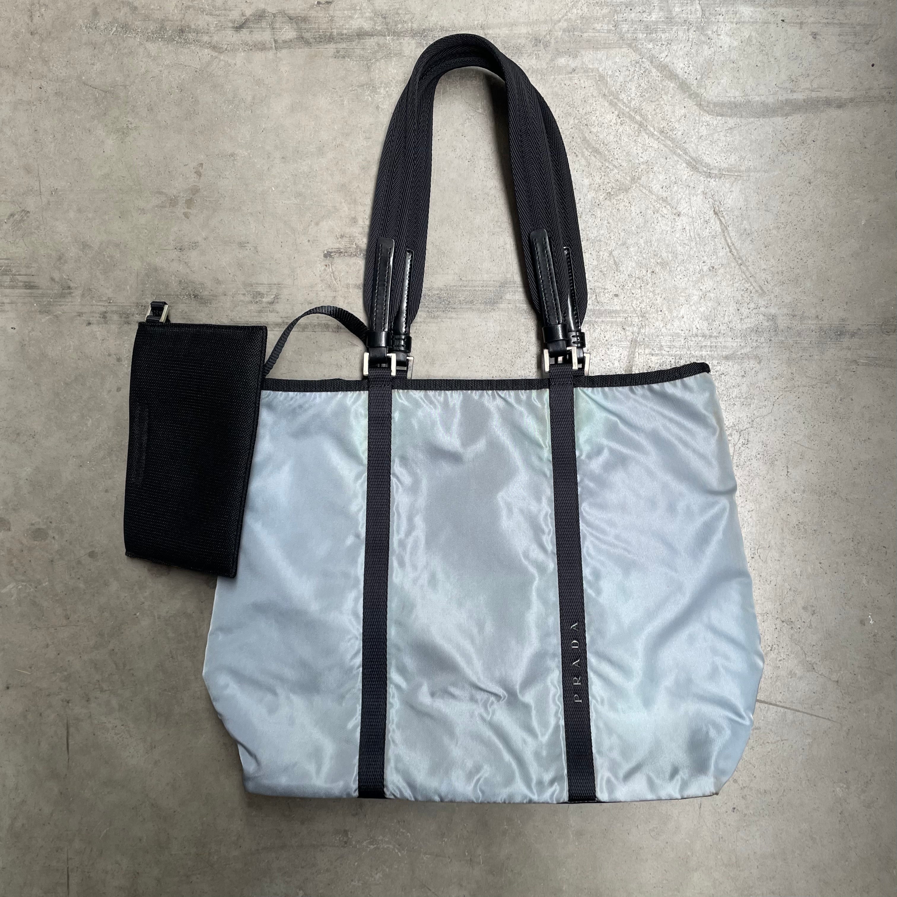 Prada Side Logo Tote Bag with Pouch Blue