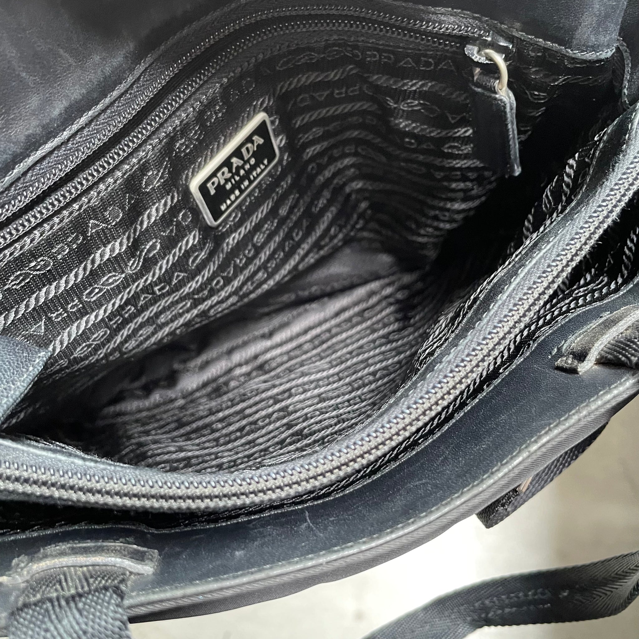 Prada Fabric Strap Bag with Back Zip Black