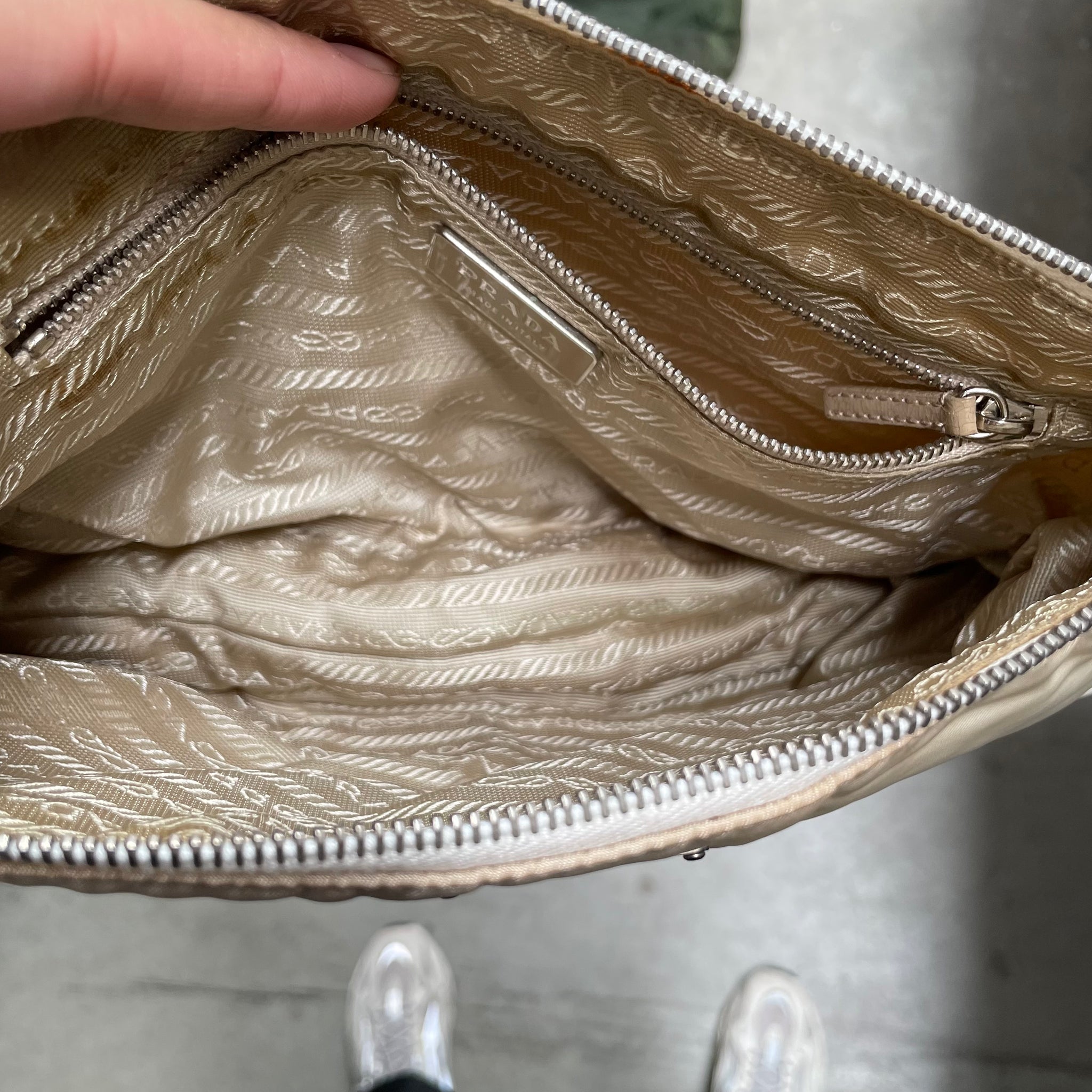 Prada Leather Corner Crossbody Bag Nylon White