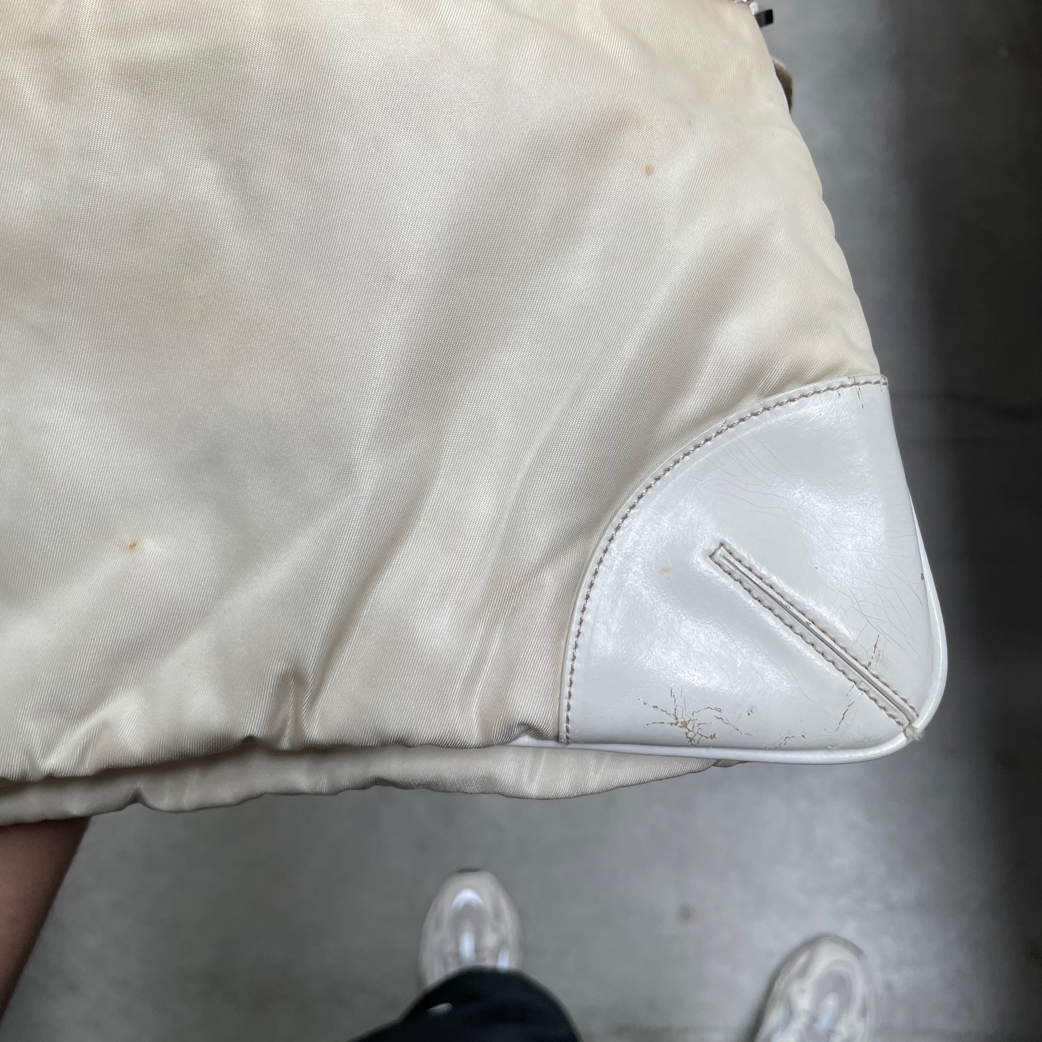 Prada Leather Corner Crossbody Bag Nylon White
