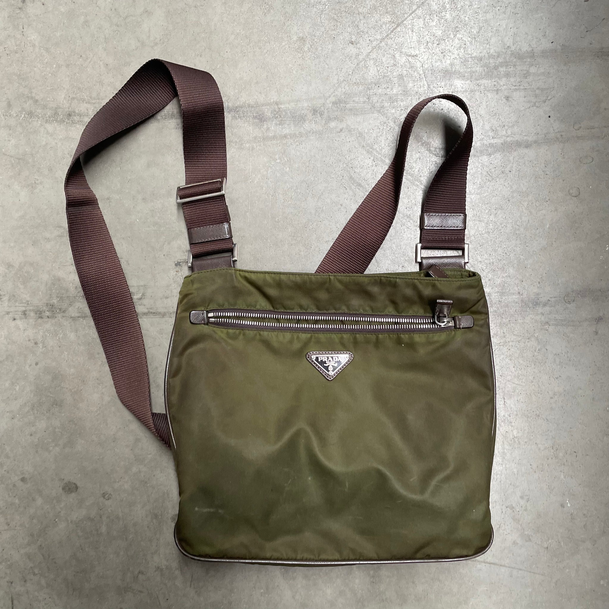 Prada Messenger Crossbody Bag Nylon Olive