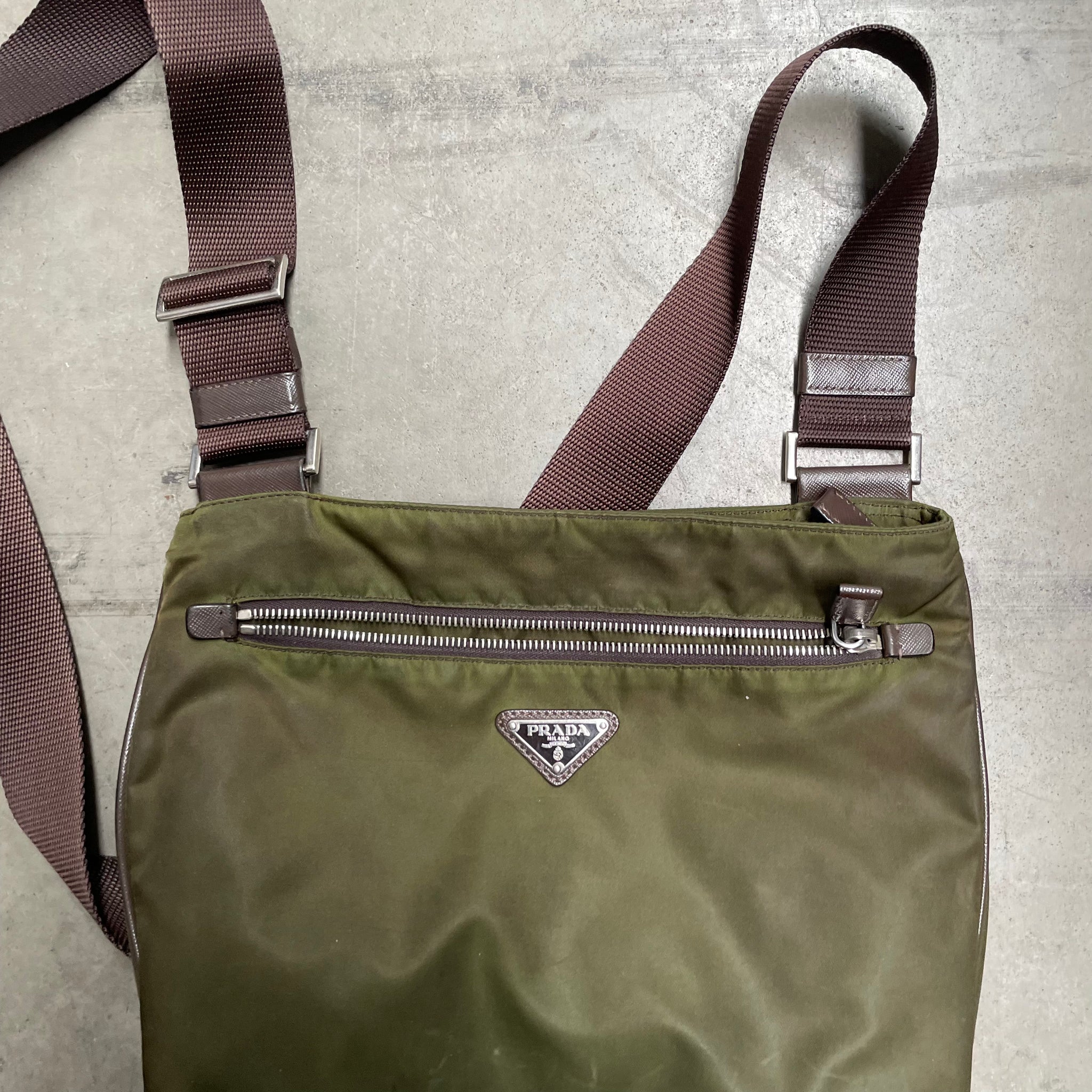 Prada Messenger Crossbody Bag Nylon Olive